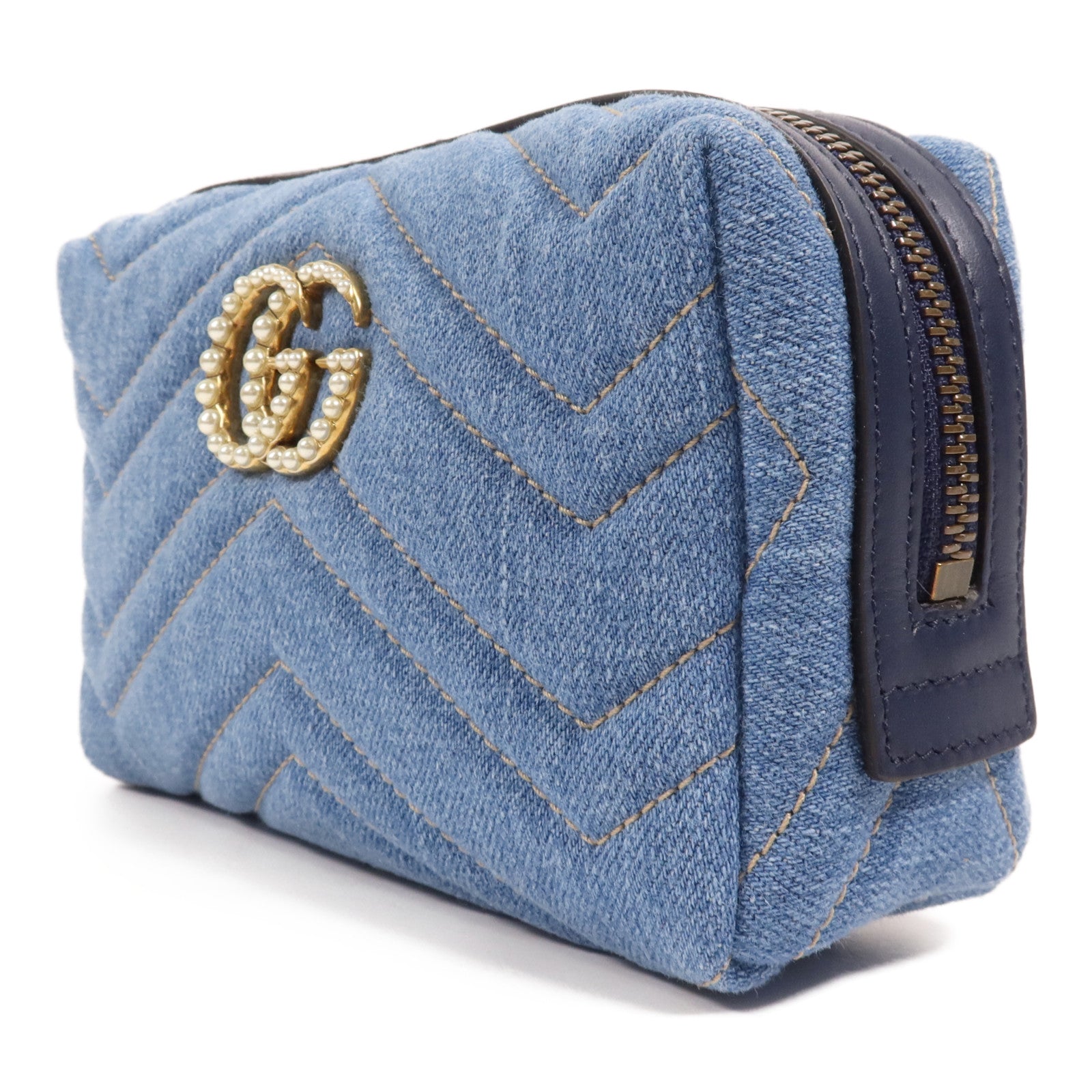 GUCCI 牛仔布Pouch金扣手拿包