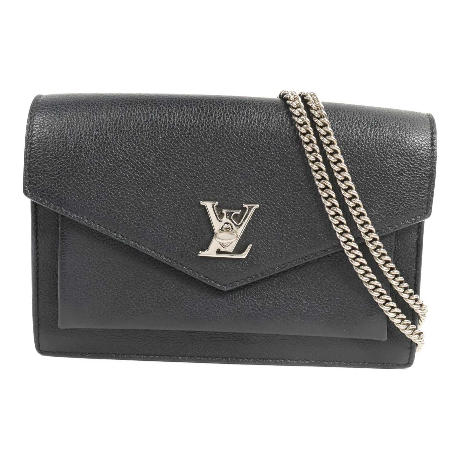 LOUIS VUITTON 牛皮皮革Mylockme Chain Pochette銀扣鏈帶肩背袋