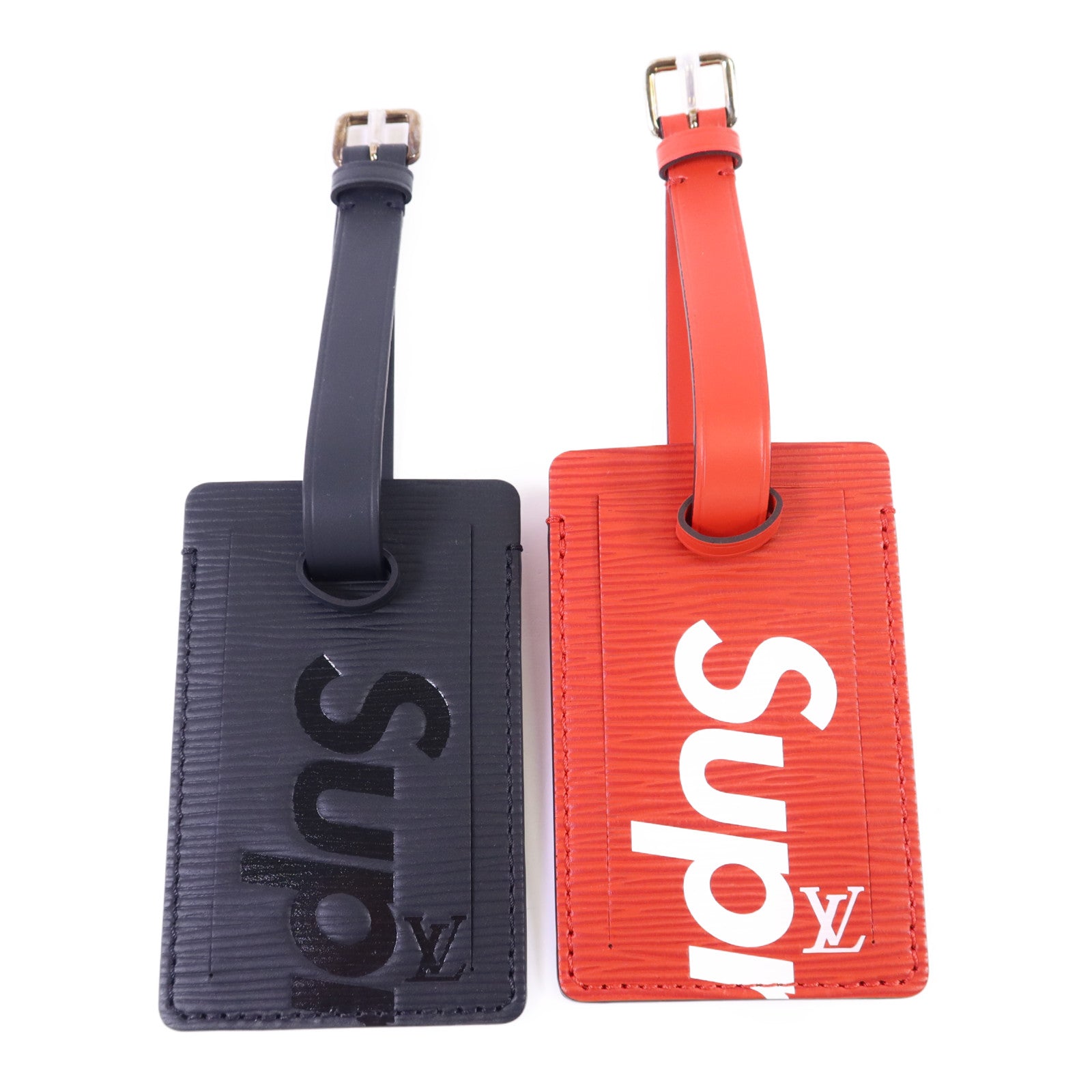 LOUIS VUITTON Epi LV x Supreme Collaboration Bag Charm Set銀扣旅行姓名標籤