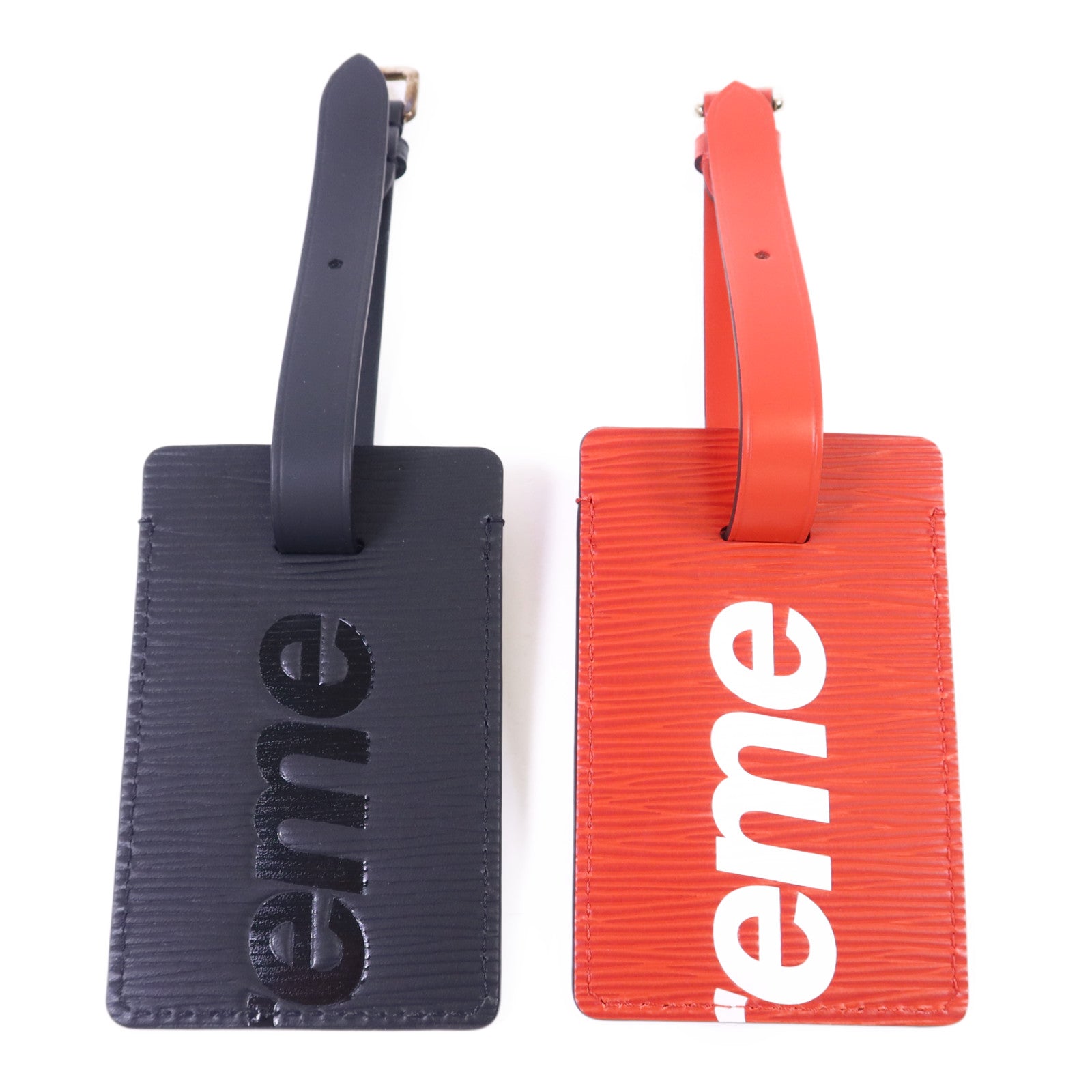 LOUIS VUITTON Epi LV x Supreme Collaboration Bag Charm Set銀扣旅行姓名標籤