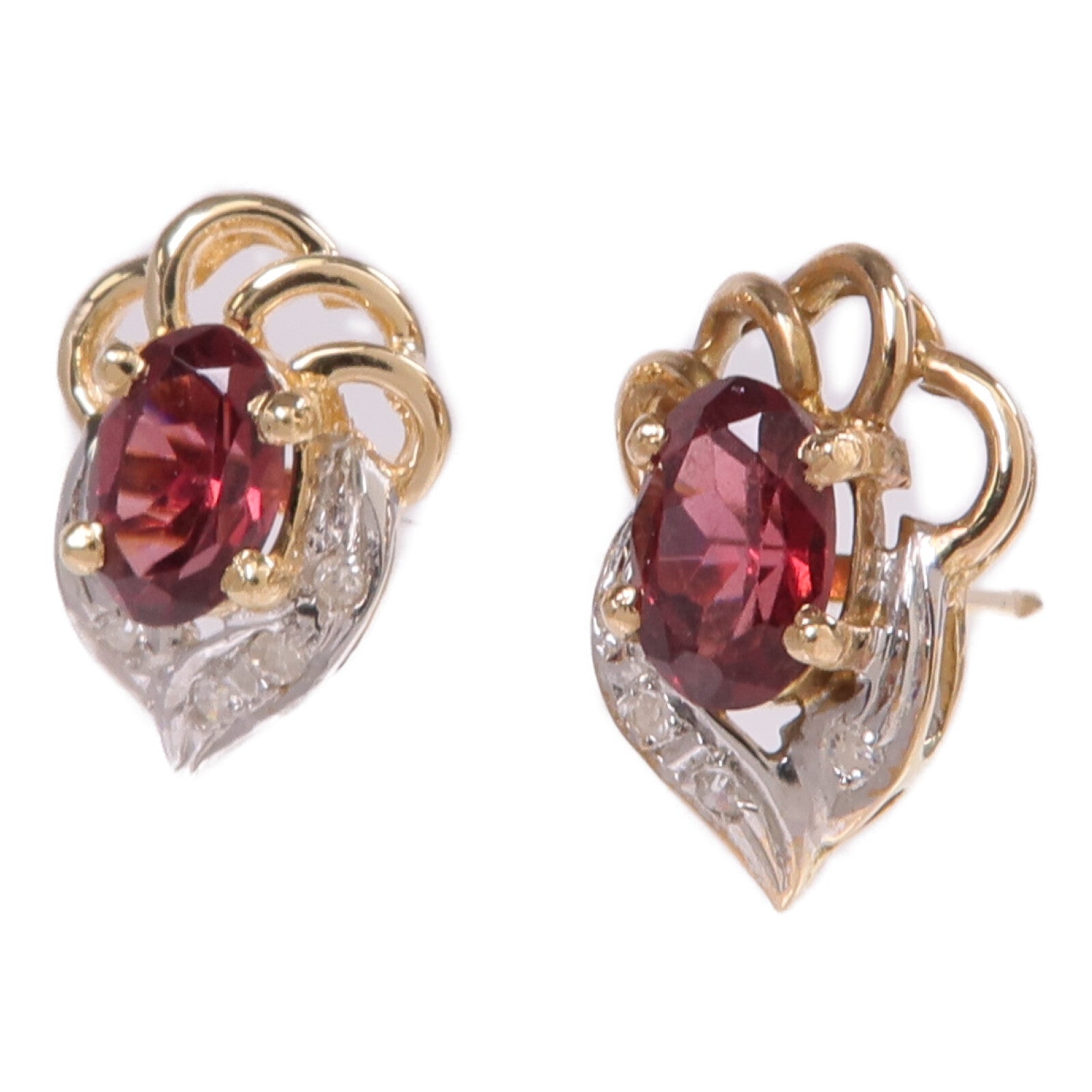 JEWELRY 14K黃金/白金Garnet Diamond Earrings石榴石/鑽石耳環
