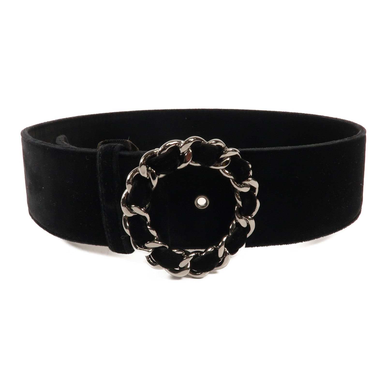 CHANEL 天鵝絨Belt銀扣皮帶