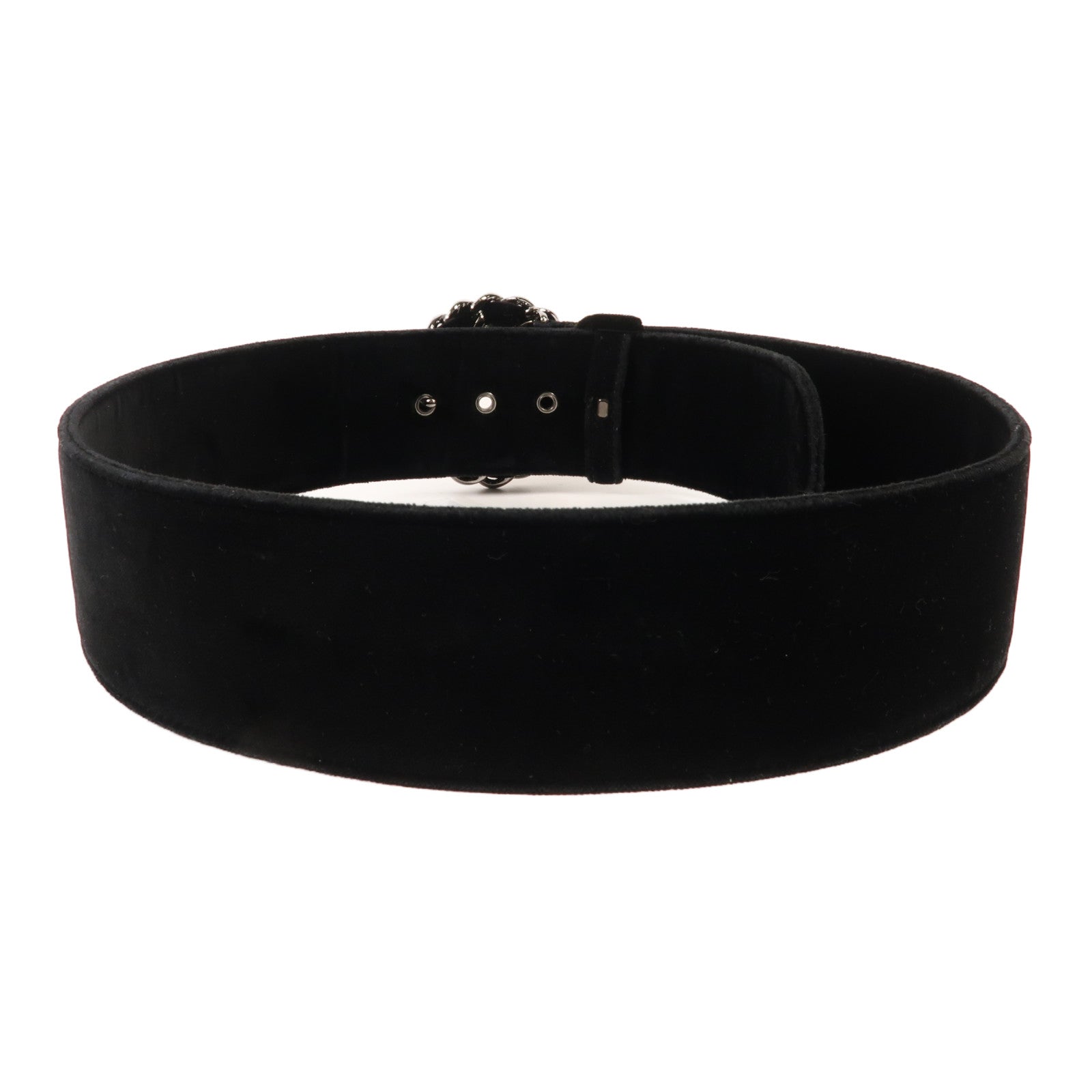 CHANEL 天鵝絨Belt銀扣皮帶