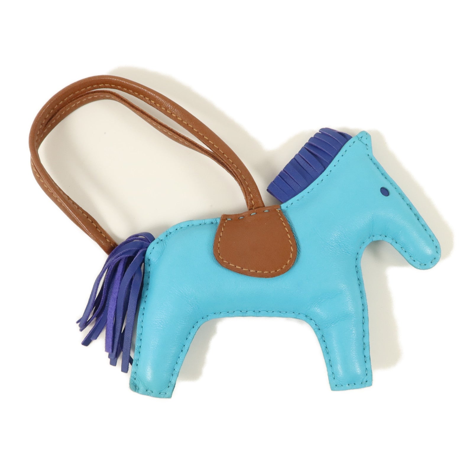 HERMES Milo皮革Rodeo MM掛飾Bleu Azteque/Bleu Electrique/Fauve