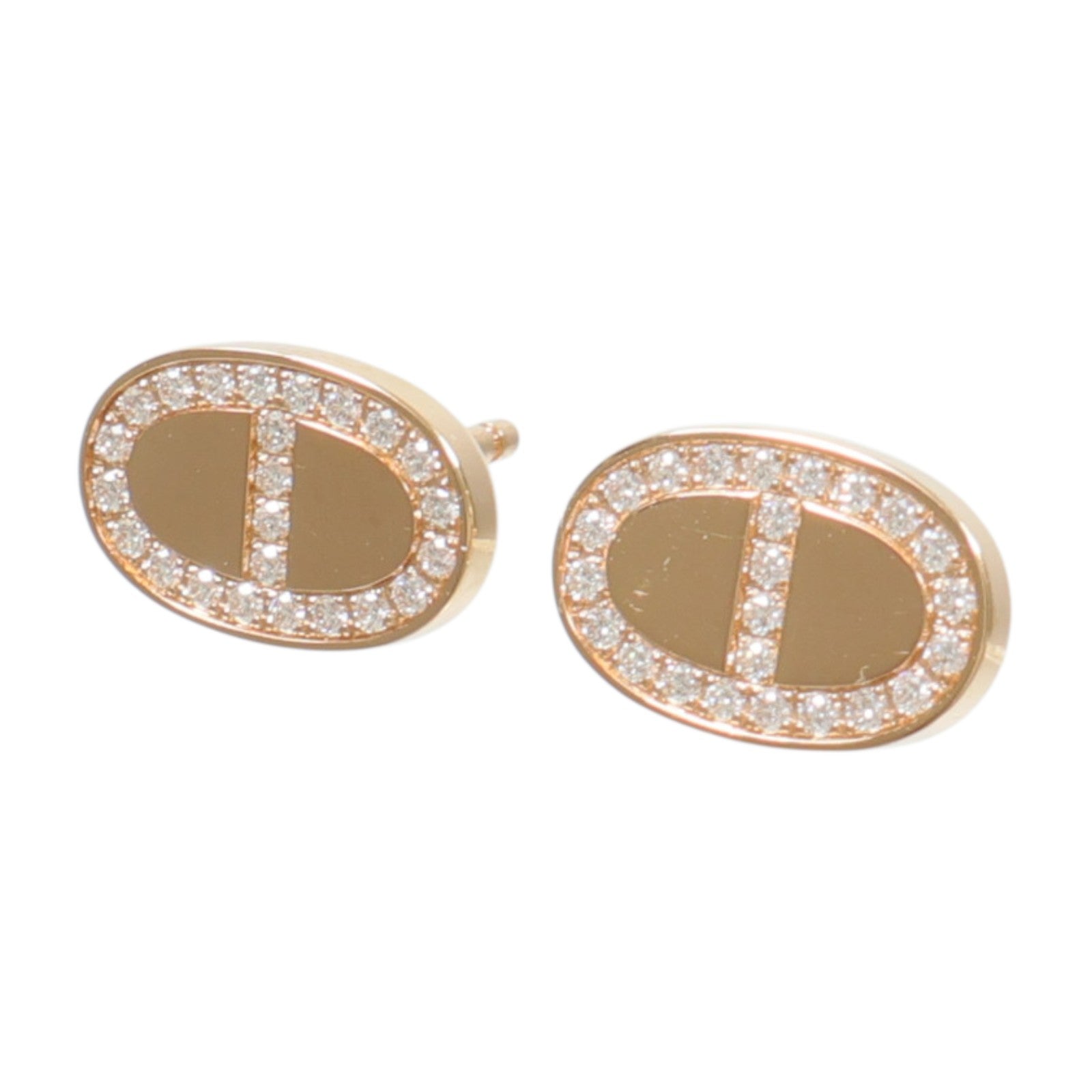 HERMES 18K玫瑰金Chaine d'ancre Contour Stud Earrings鑽石耳環