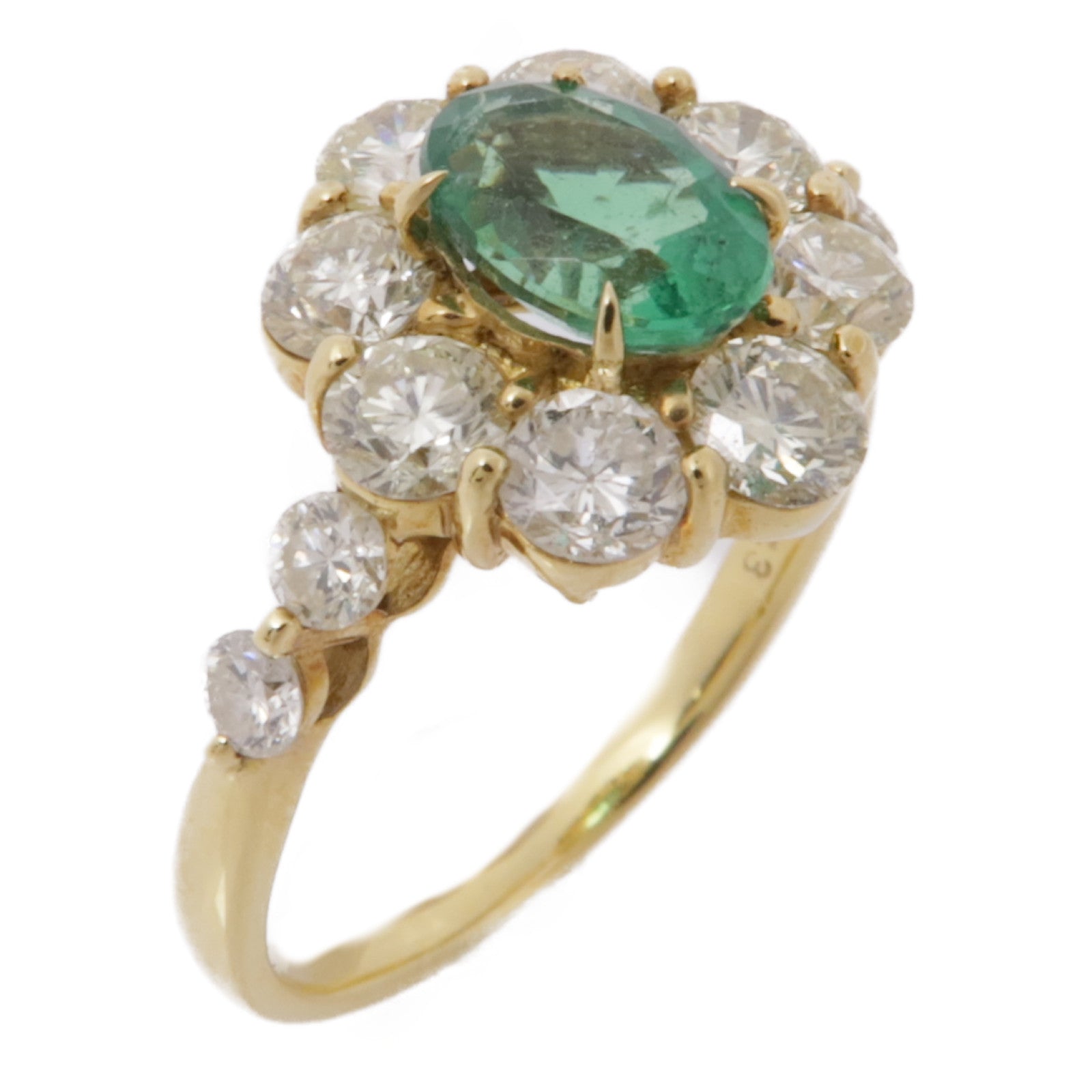 JEWELRY Emerald Diamond Ring 18K Gold US#5.25