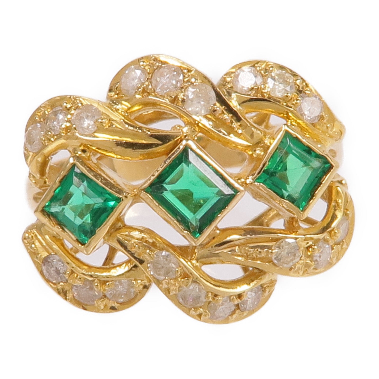JEWELRY 18K黃金Emerald Diamond Ring綠寶石/鑽石戒指US#5.5