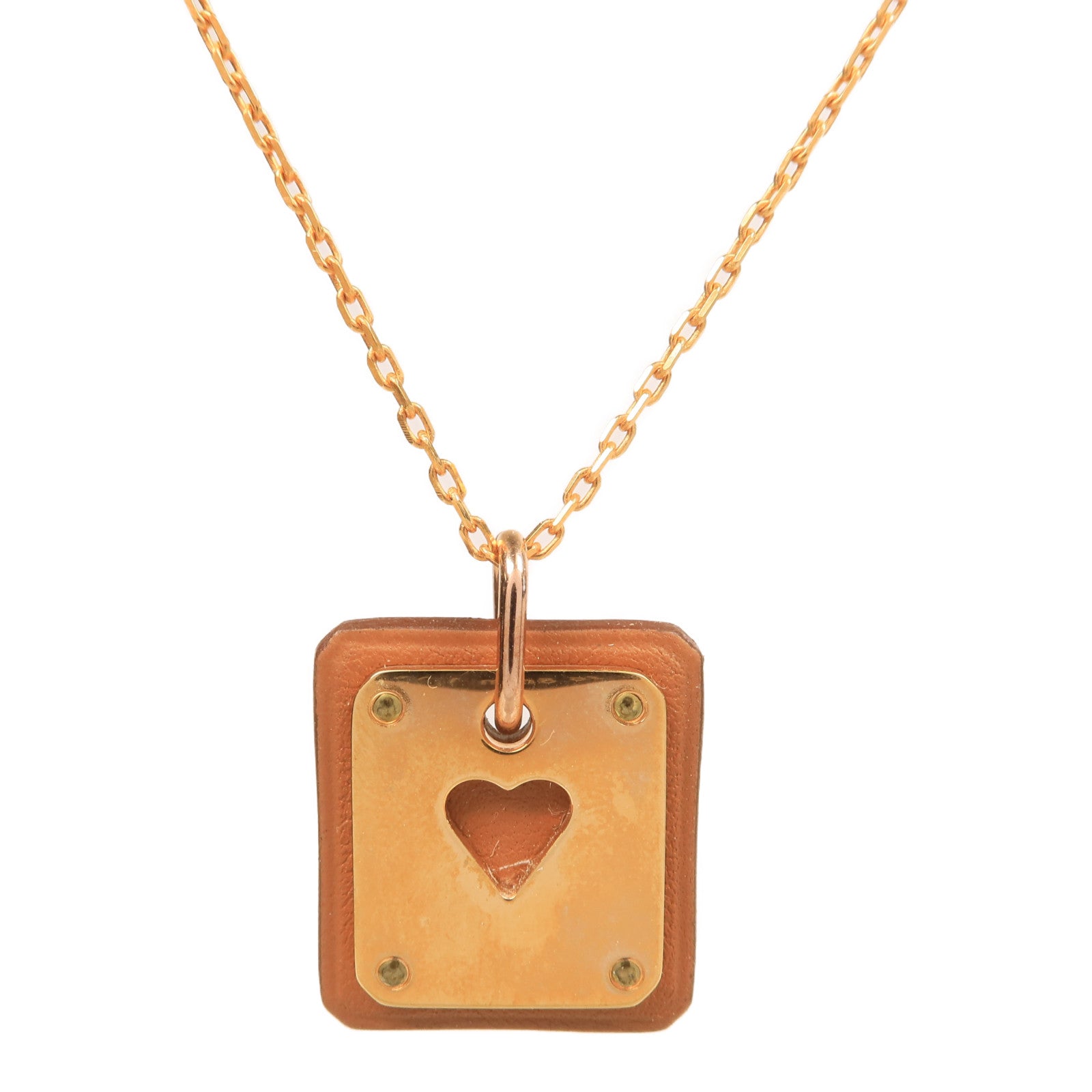 HERMES 皮革/金屬As De Coeur項鍊Gold