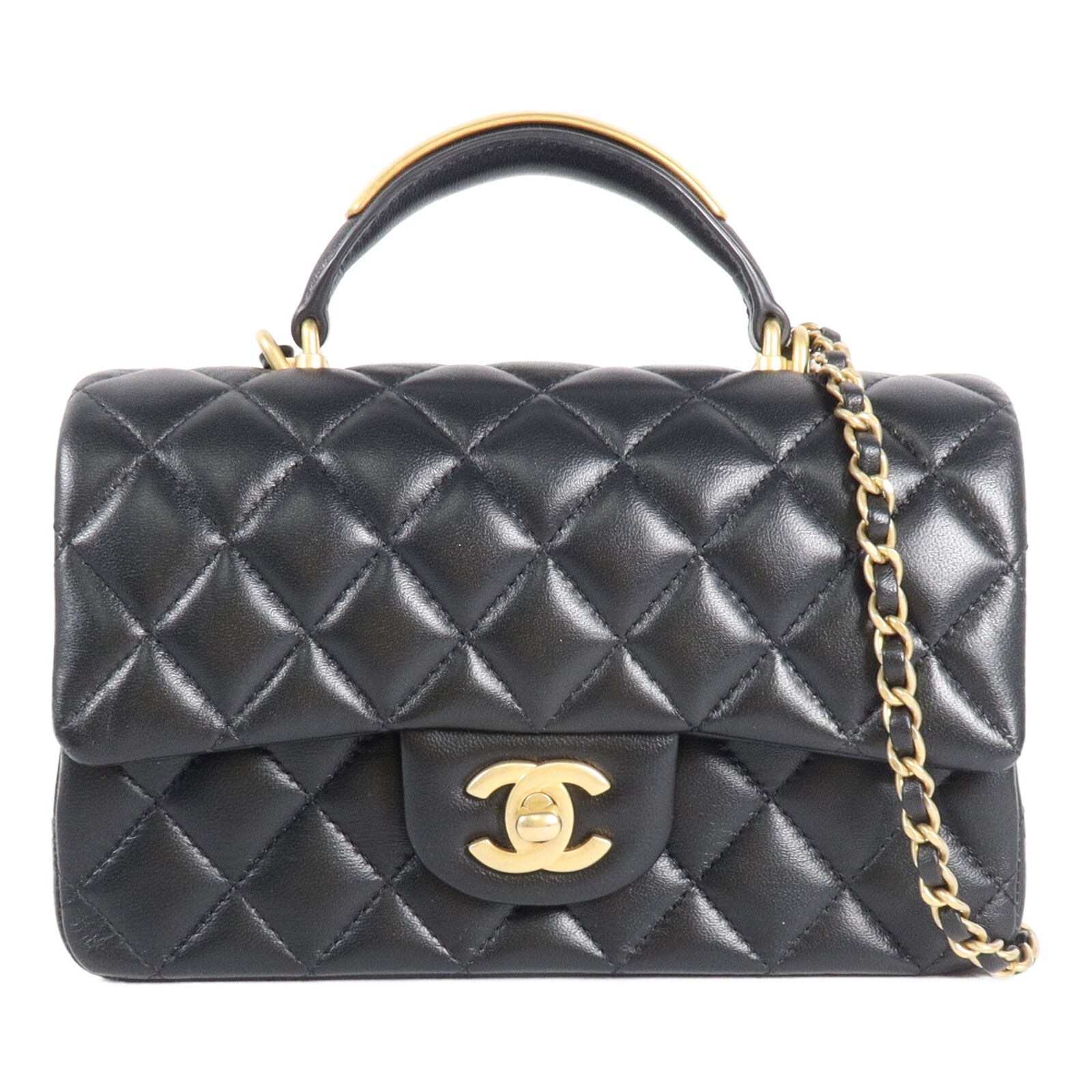 CHANEL 羊皮皮革Mini Classic 20 With Handle鏈帶手挽肩背兩用袋