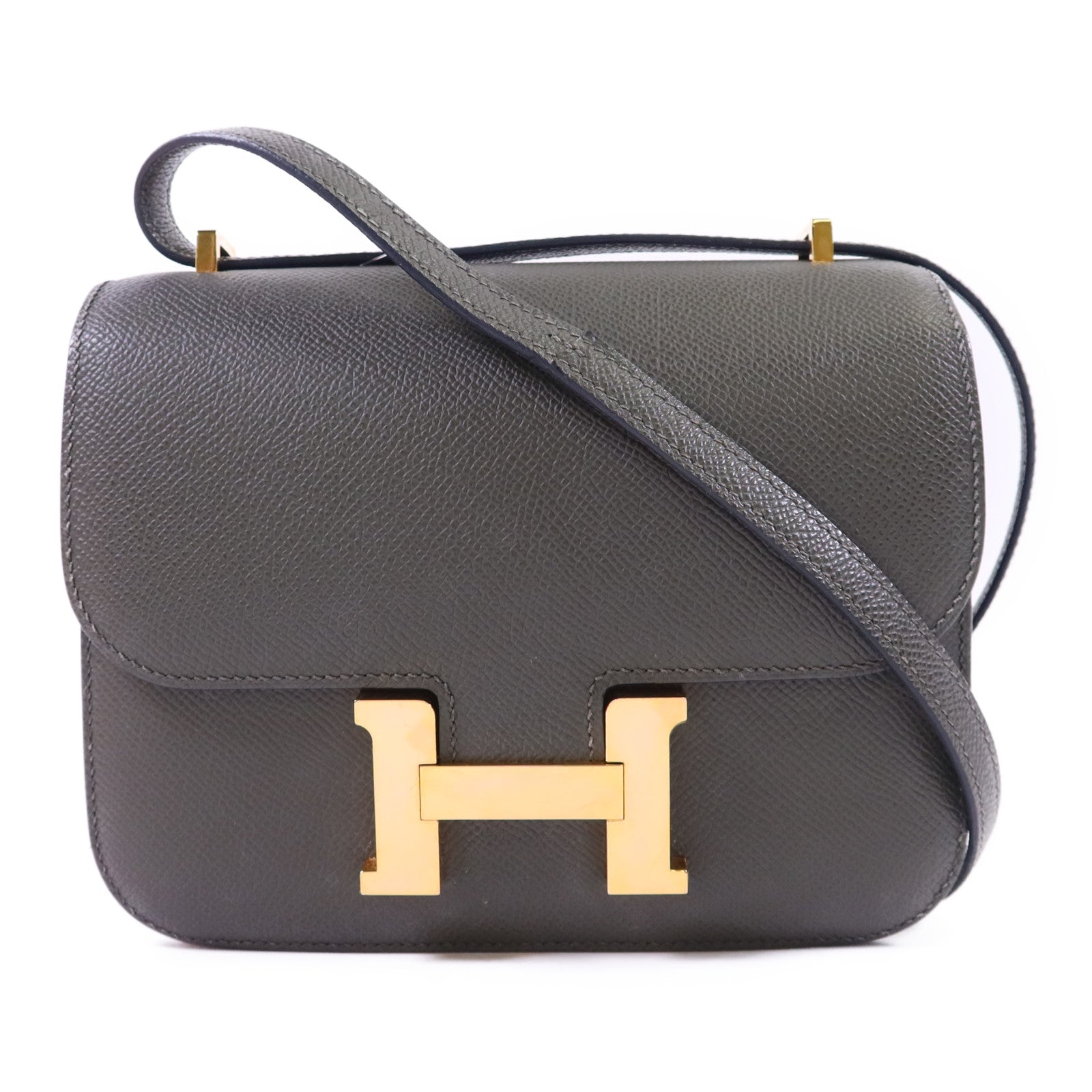 HERMES Veau Epsom皮革Constance Mini金扣肩背袋 Vert de Gris
