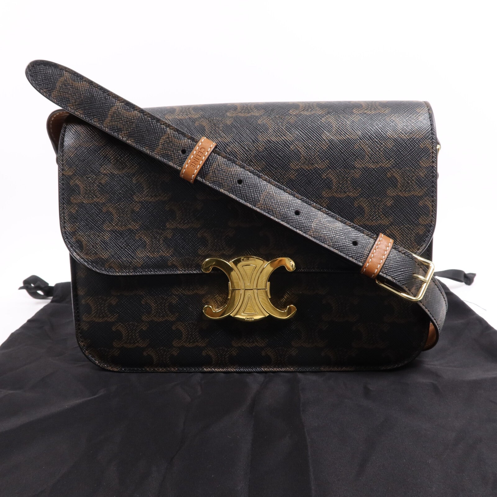 CELINE 塗層帆布Triomphe 22金扣肩背袋