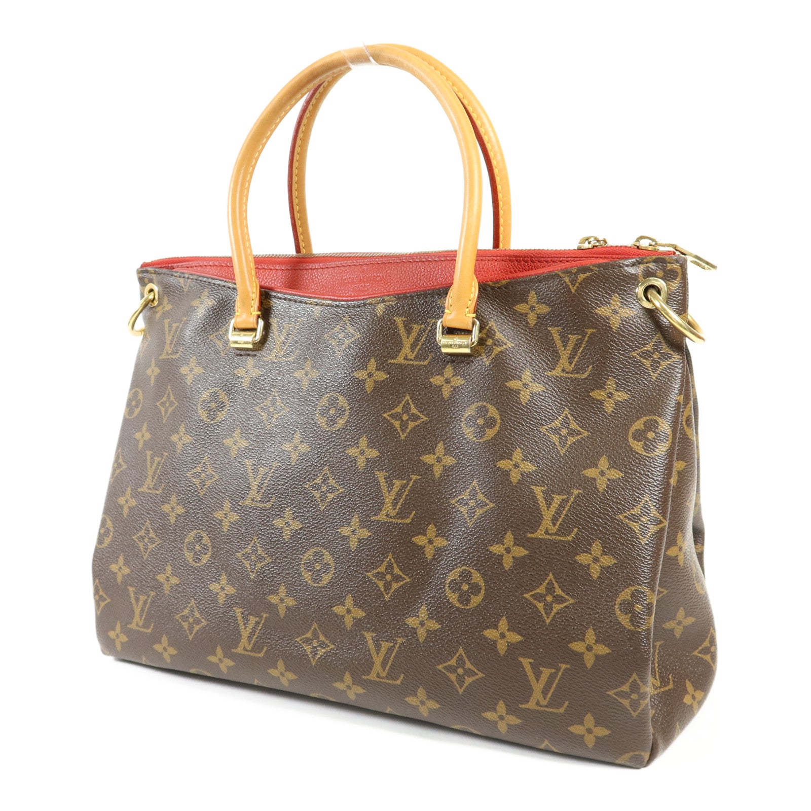 LOUIS VUITTON Monogram Pallas金扣手挽肩背兩用袋棕色/紅色
