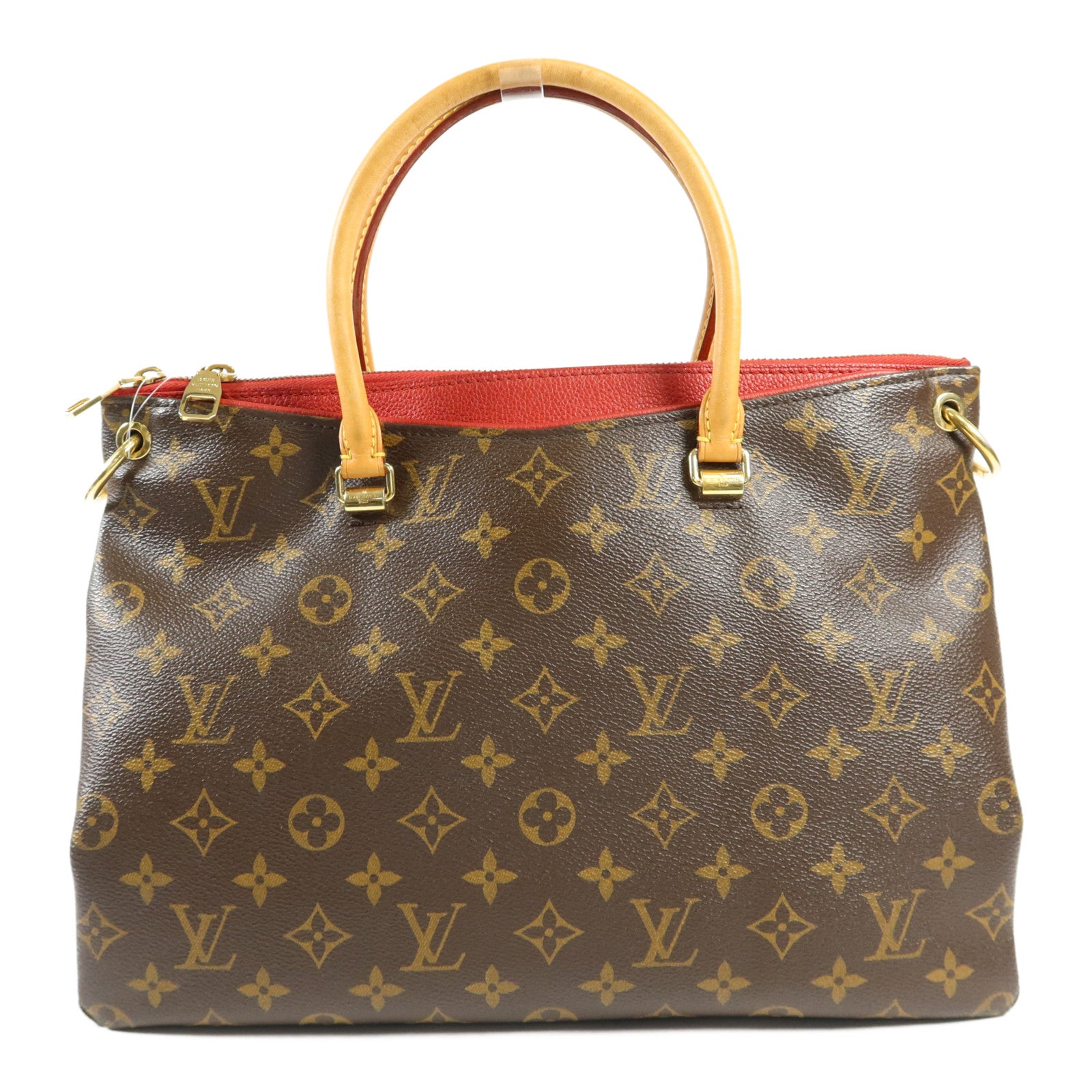 LOUIS VUITTON Monogram Pallas金扣手挽肩背兩用袋棕色/紅色