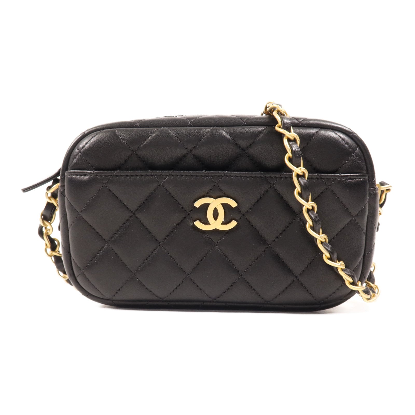 CHANEL 羊皮皮革Chain Shoulder金扣鏈帶肩背袋