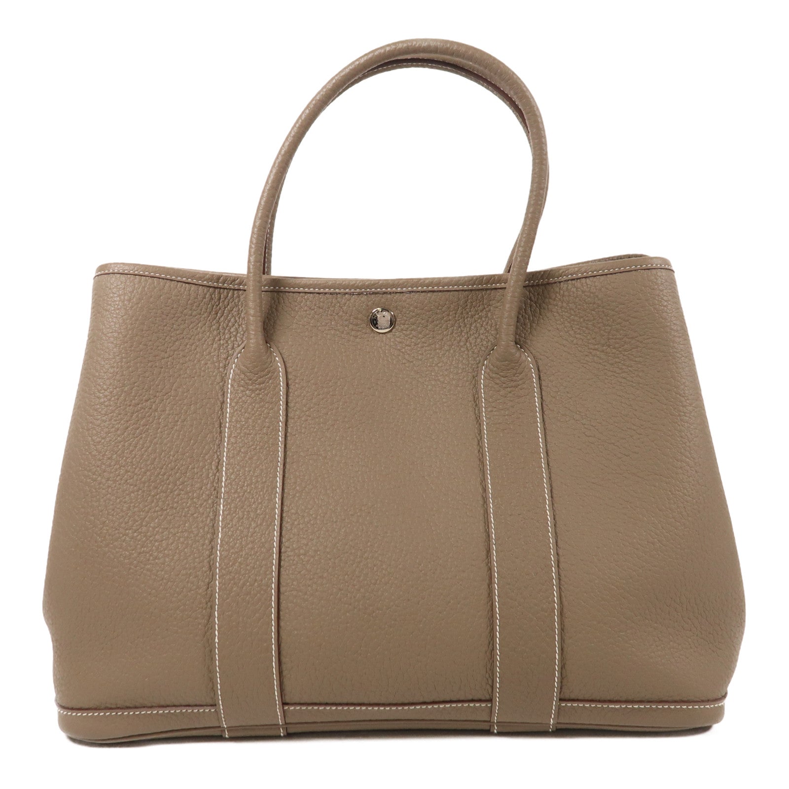HERMES Negonda皮革Garden Party PM銀扣手挽袋Etoupe