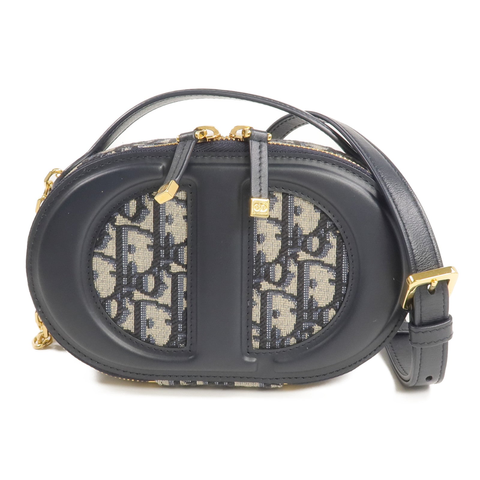 Dior 帆布/皮革CD Signature Oval Camera金扣手挽肩背兩用袋