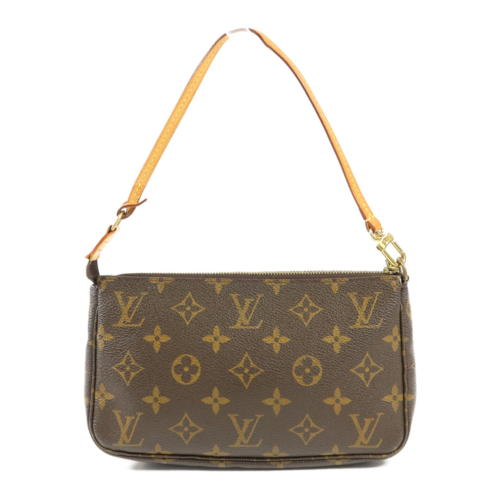 LOUIS VUITTON Monogram Pochette Accessoires金扣手挽袋棕色