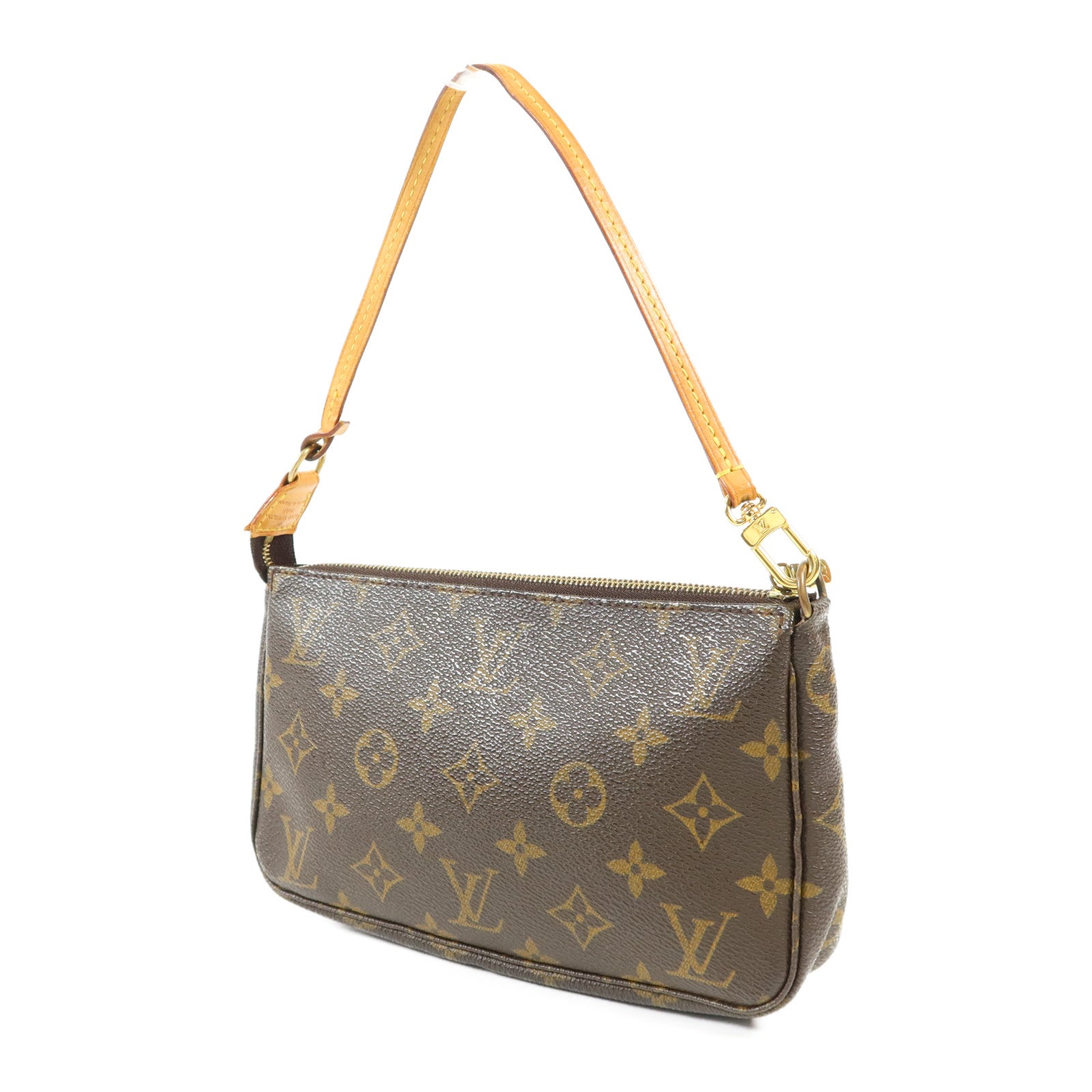 LOUIS VUITTON Monogram Pochette Accessoires金扣手挽袋棕色