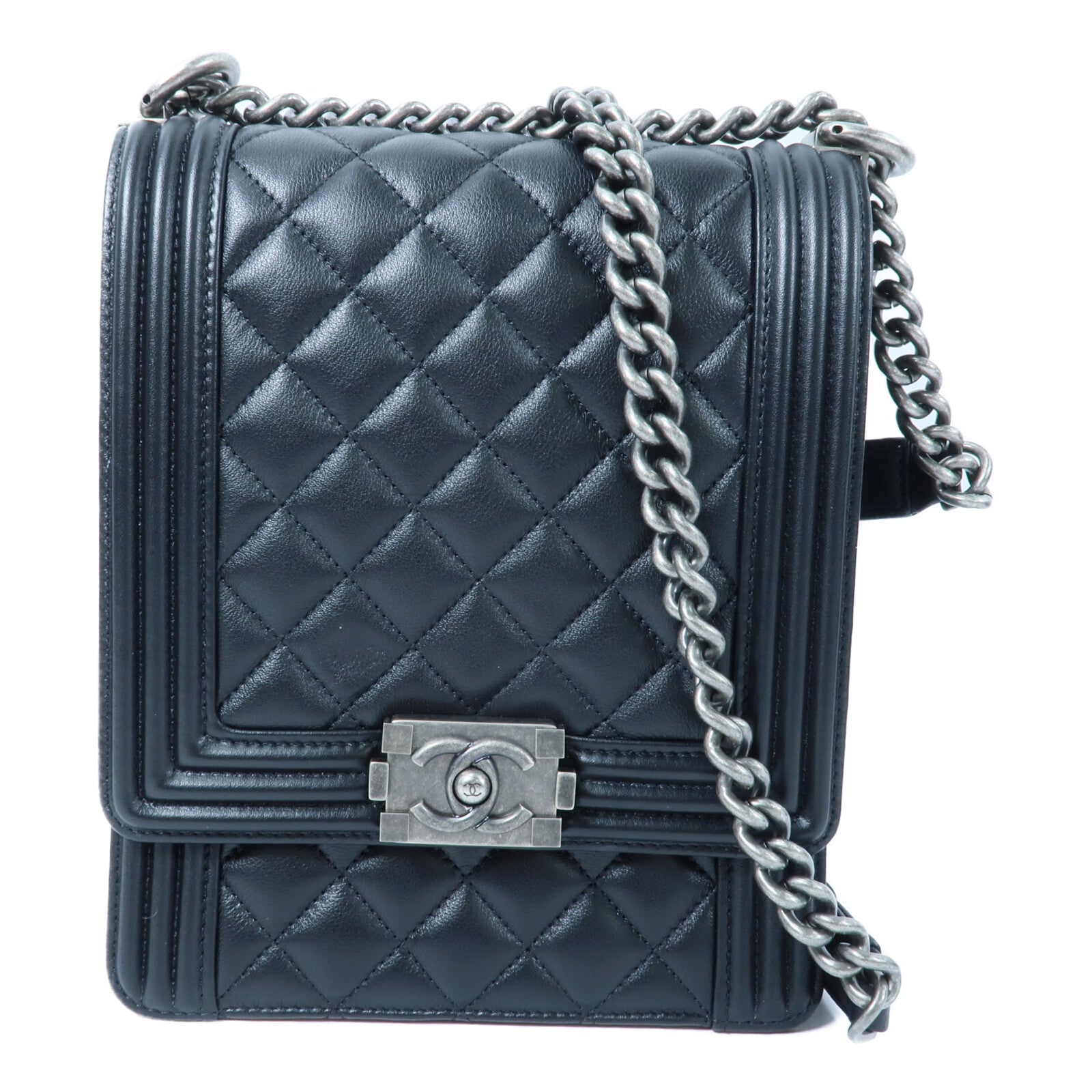 CHANEL 牛皮皮革North South Boy鏈帶肩背袋