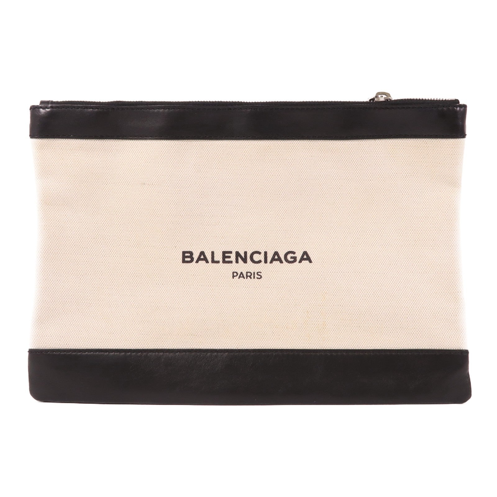 BALENCIAGA 帆布/皮革Pouch銀扣手拿包