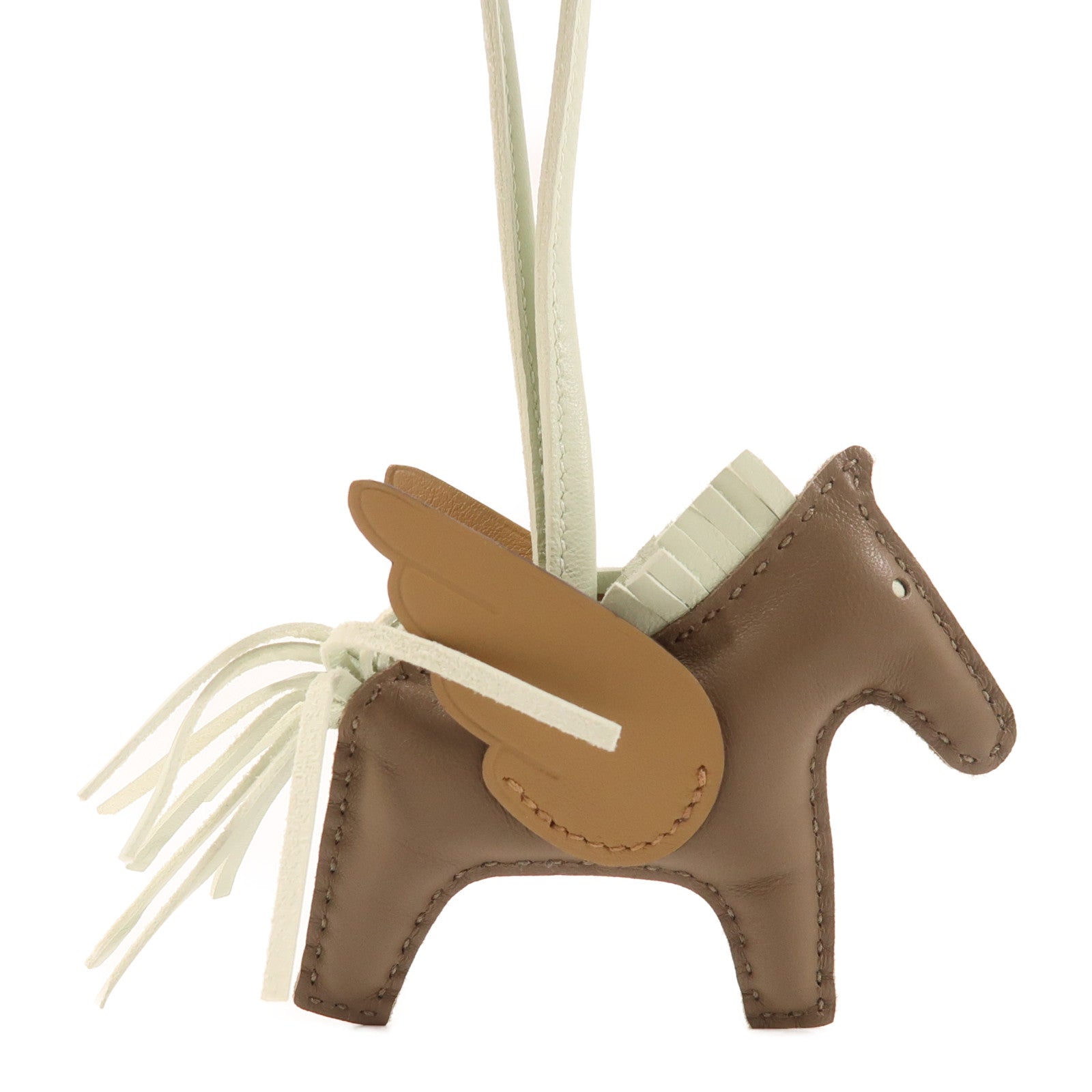 HERMES Milo/Swift皮革Rodeo Pegase PM掛飾Etoupe/Biscuit