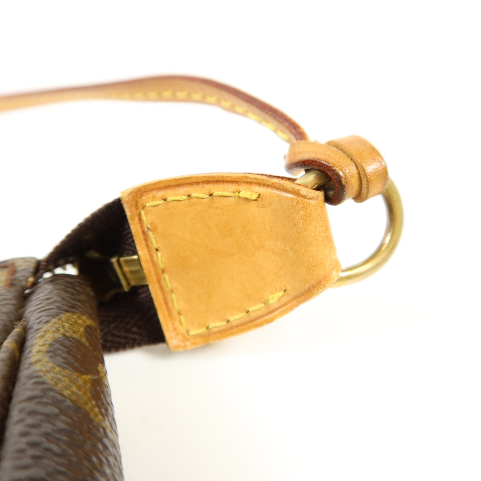 LOUIS VUITTON Monogram Pochette Accessoires金扣手挽袋棕色