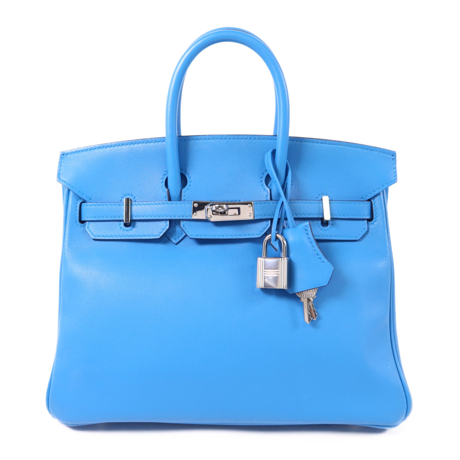 HERMES Swift皮革Birkin 25銀扣手挽袋Bleu Frida