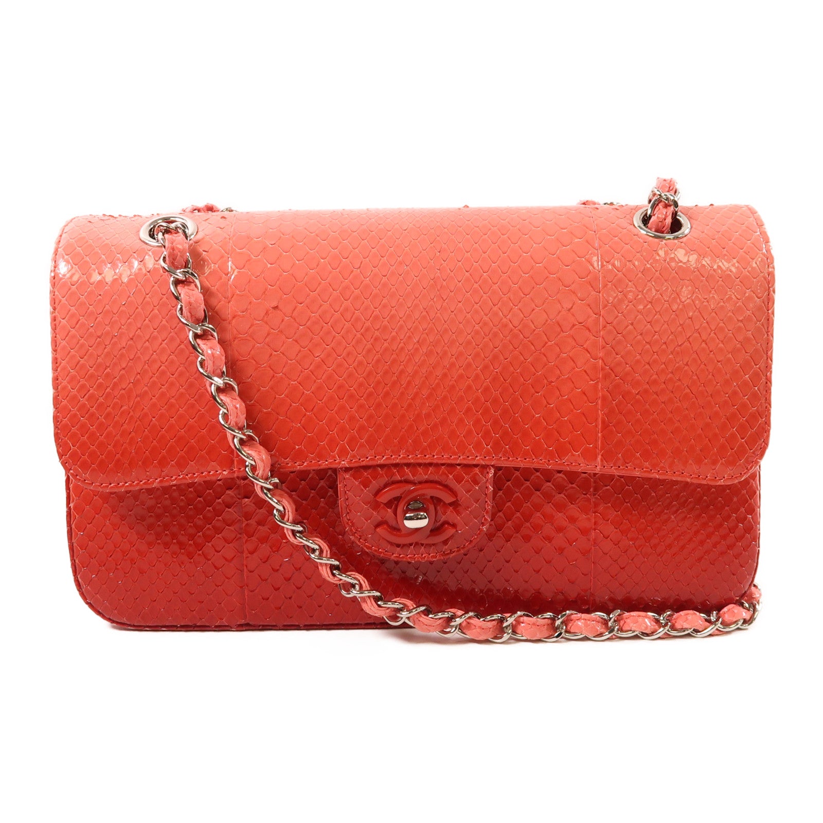 CHANEL 蛇皮皮革Classic 25銀扣鏈帶手挽肩背兩用袋