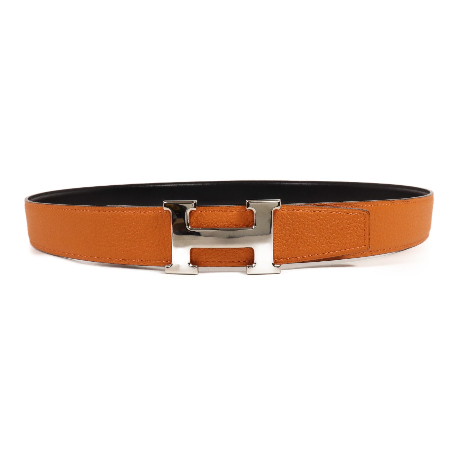 HERMES Clemence皮革Belt 105cm銀扣皮帶Orange