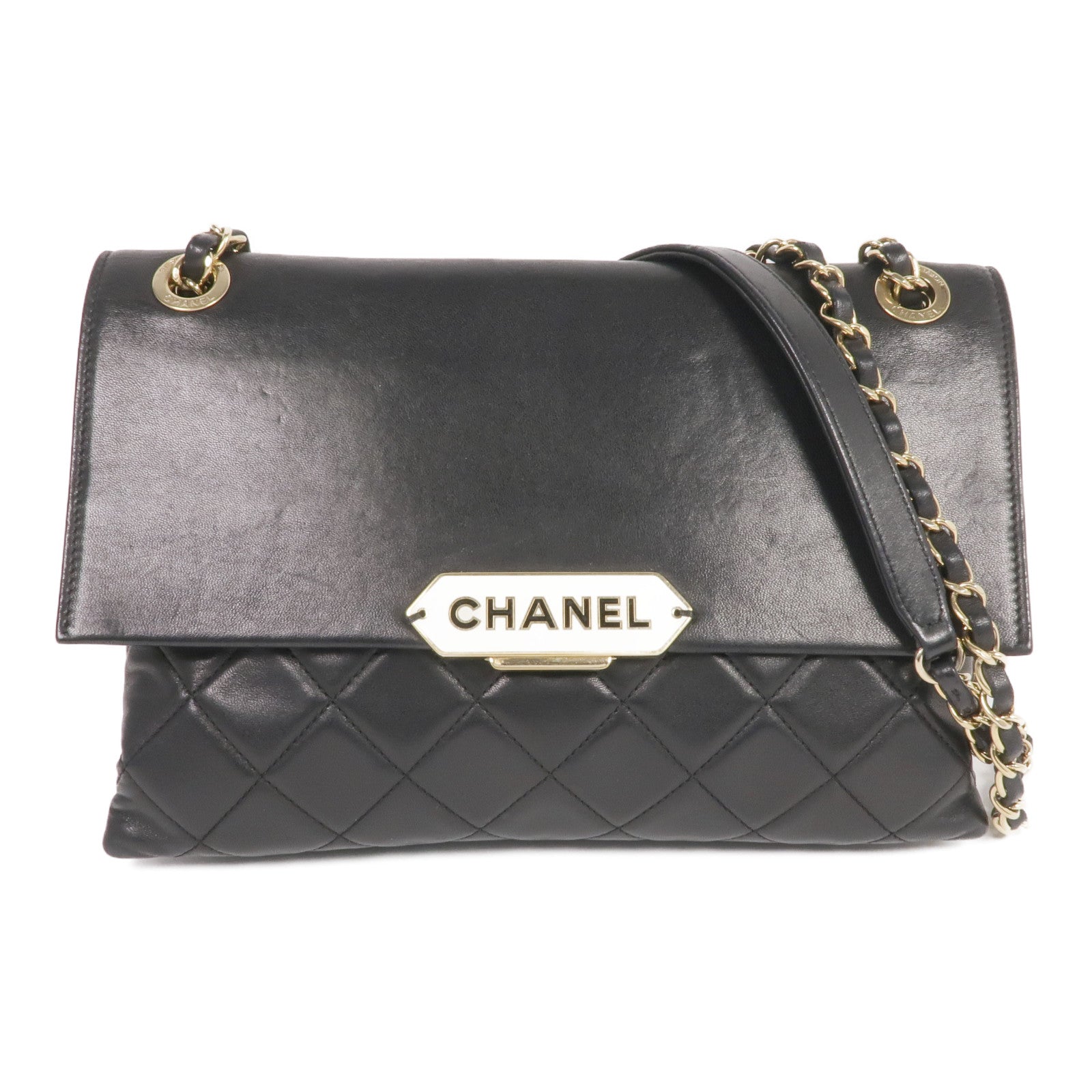 CHANEL 羊皮皮革Chain Shoulder金扣鏈帶肩背袋