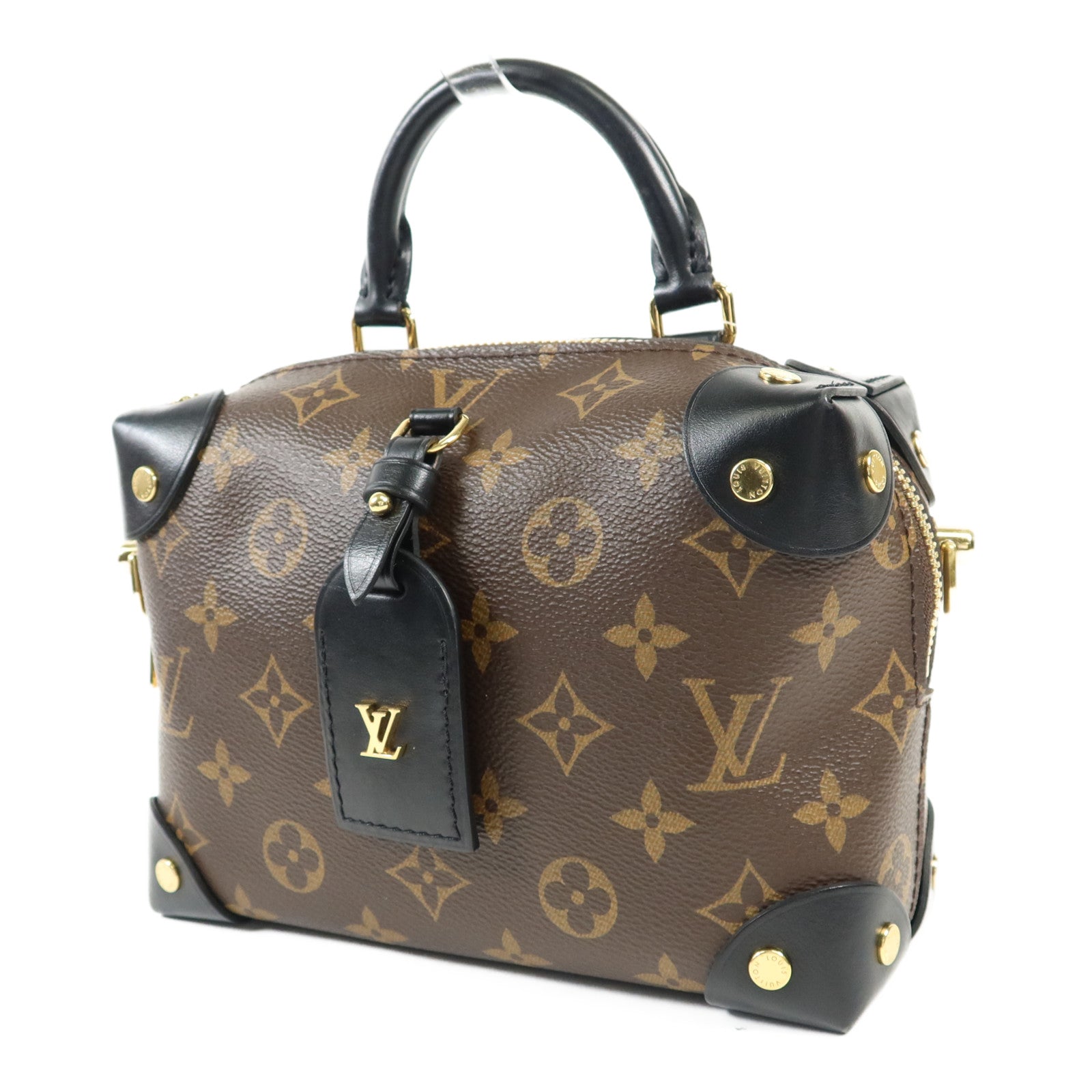 LOUIS VUITTON Monogram Petite Malle Souple金扣手挽肩背兩用袋棕色