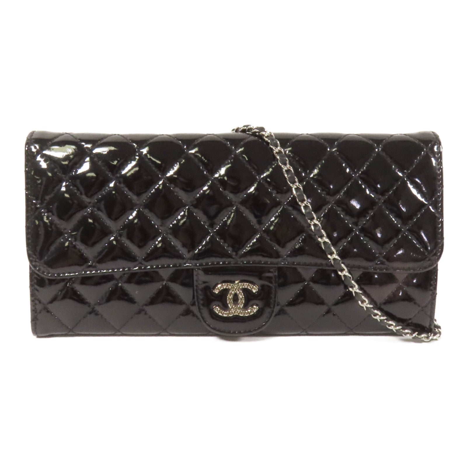 CHANEL 漆皮皮革WOC Wallet On Chain銀扣鏈帶肩背袋