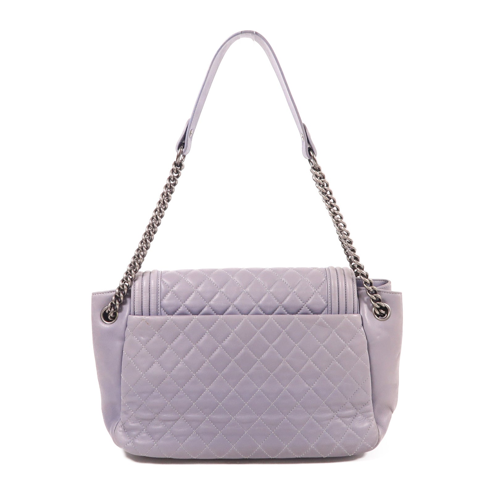 CHANEL CC Boy Accordion Flap Chain Shoulder Bag Lambskin Leather Purple