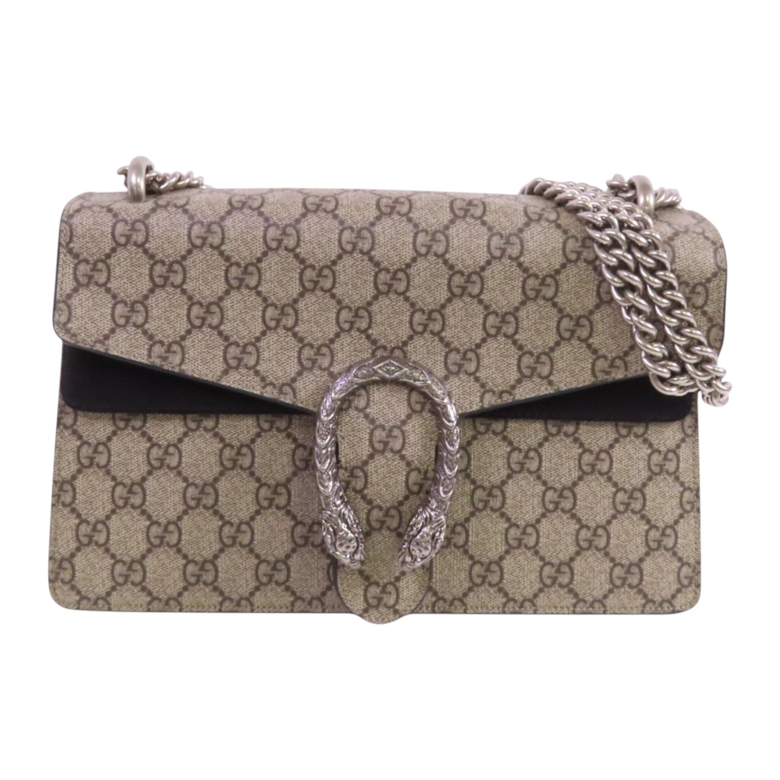 GUCCI 塗層帆布Dionysus銀扣鏈帶肩背袋