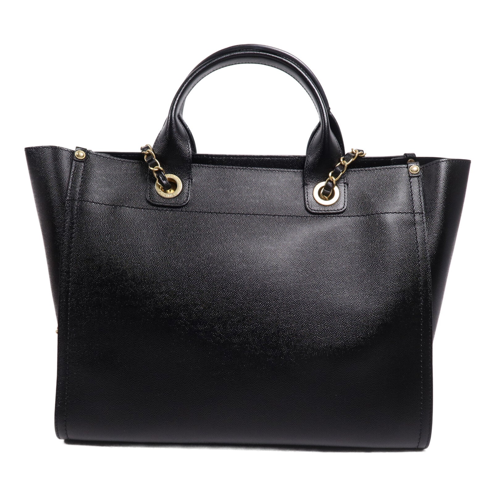 CHANEL 牛皮皮革Deauville金扣鏈帶手挽肩背兩用袋