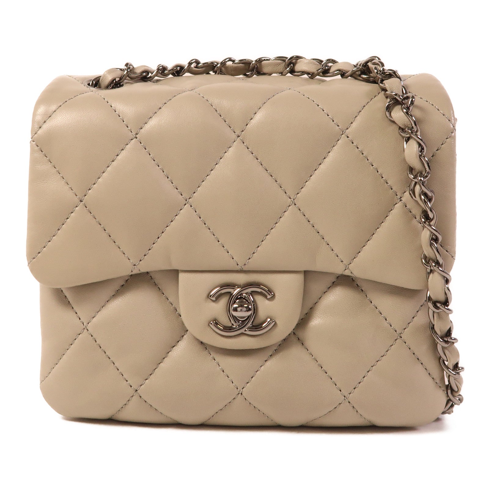 CHANEL 皮革Chain Shoulder銀扣鏈帶肩背袋