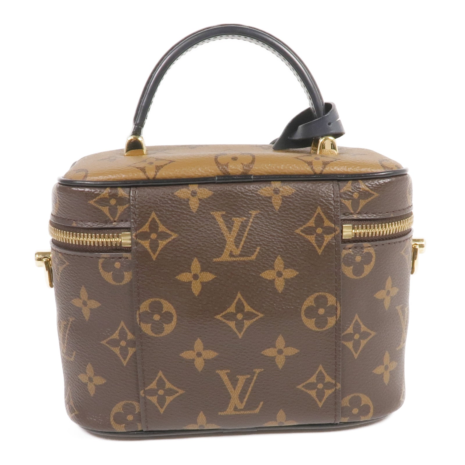 LOUIS VUITTON Monogram/Monogram Reverse Vanity PM金扣手挽肩背兩用袋棕色
