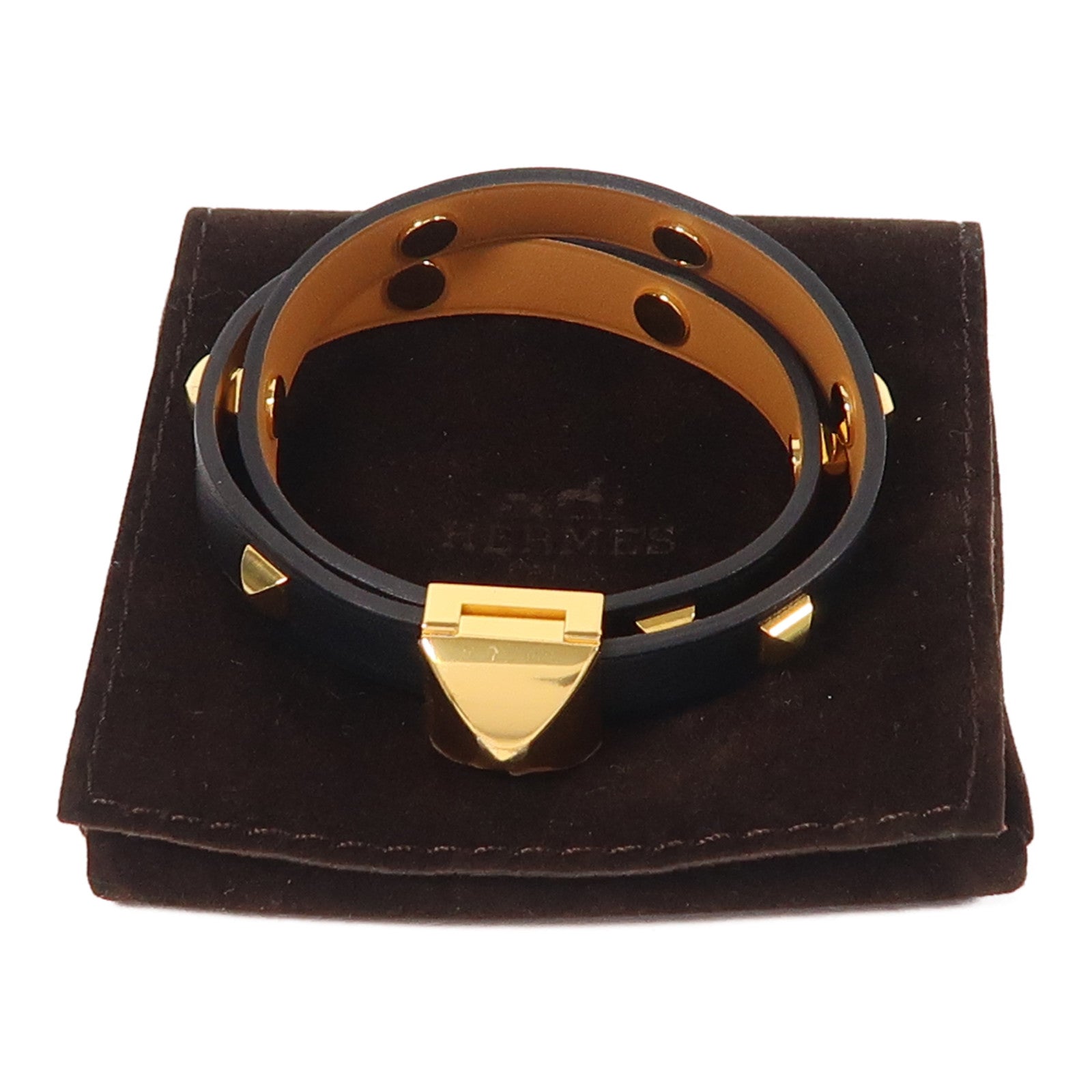 HERMES 金屬/Swift皮革Medor Infini Cloute Double Tour手鐲