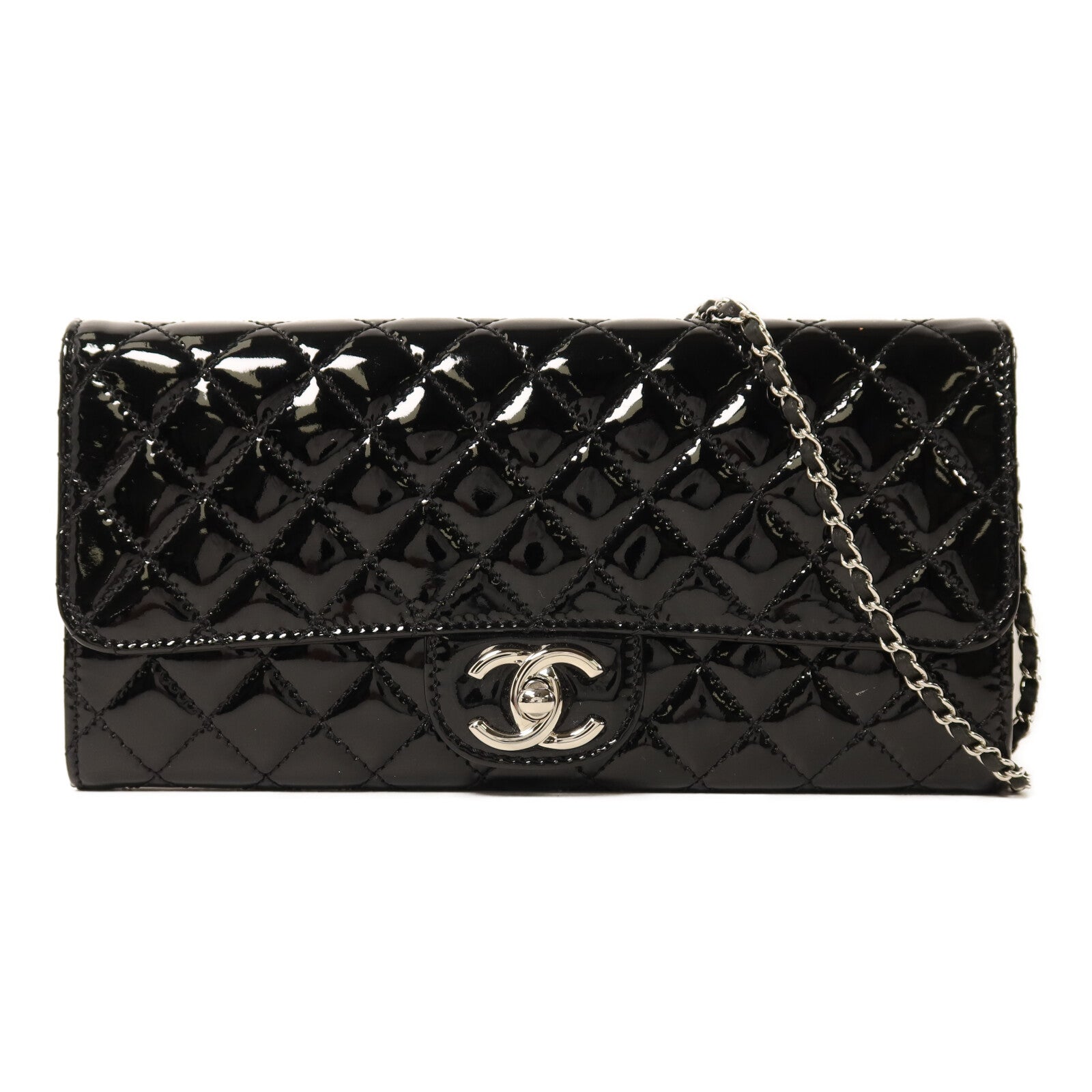 CHANEL 漆皮皮革Chain Shoulder銀扣鏈帶肩背袋