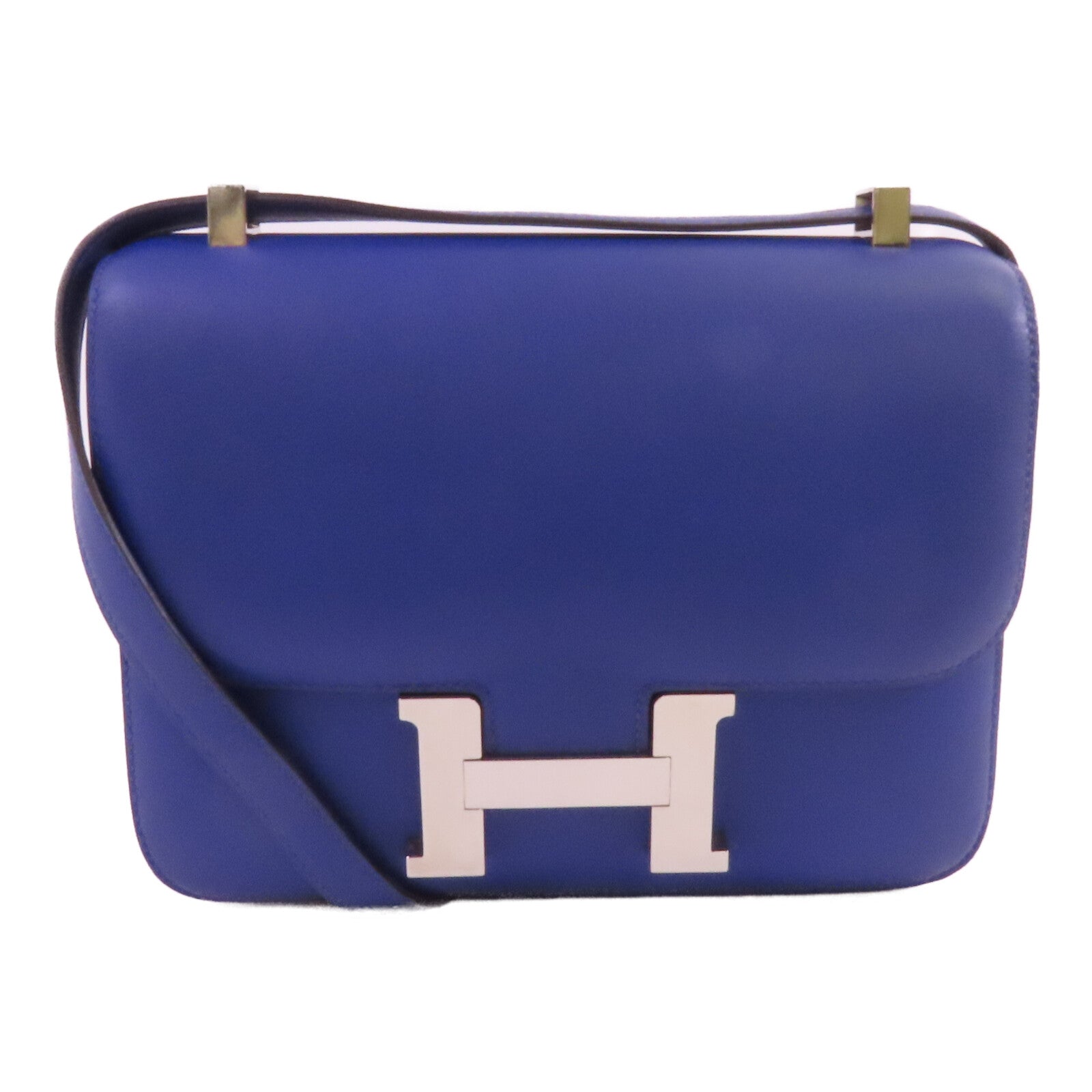 HERMES Swift皮革Constance 24銀扣肩背袋Blue Electric