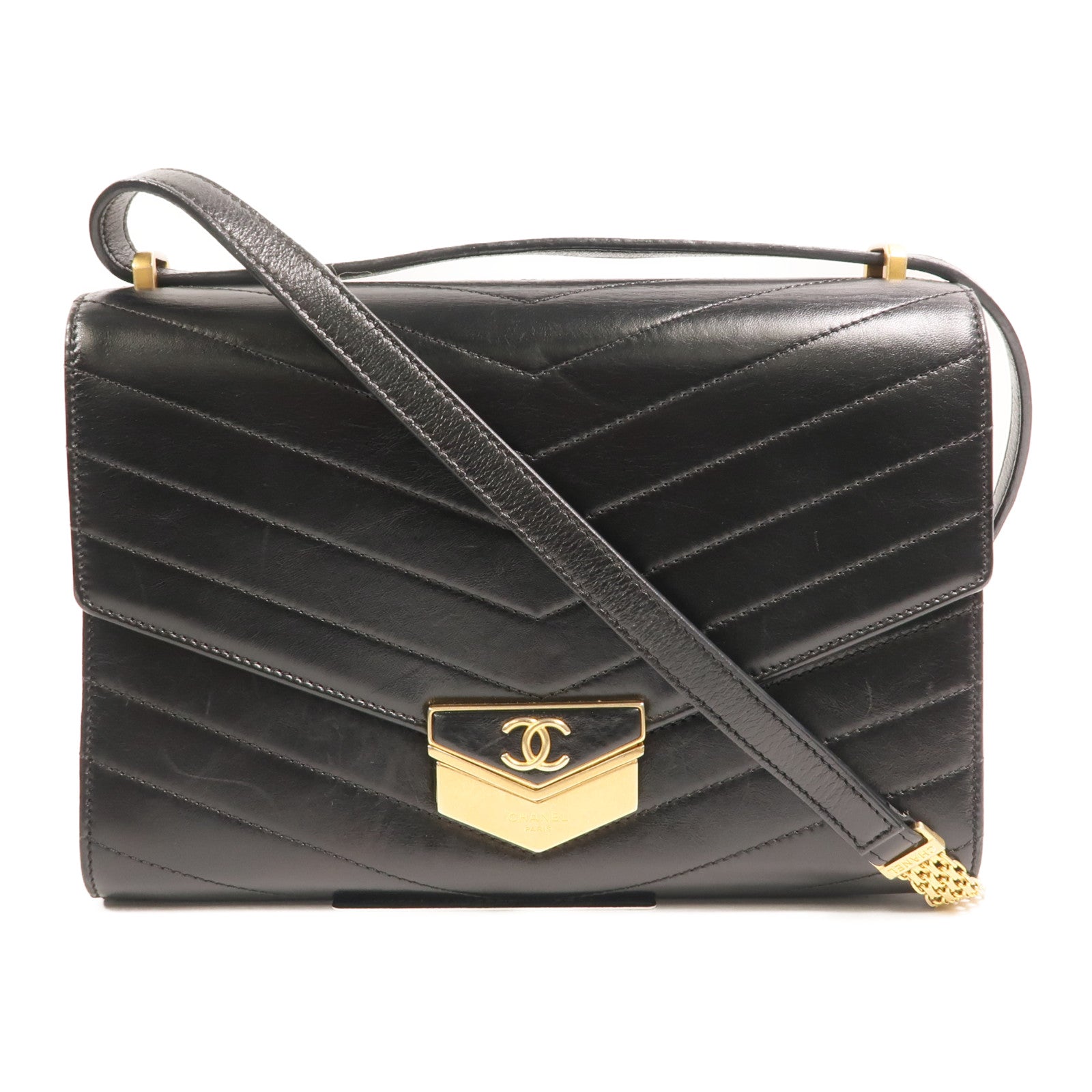 CHANEL 牛皮皮革Chevron Medal鏈帶肩背袋