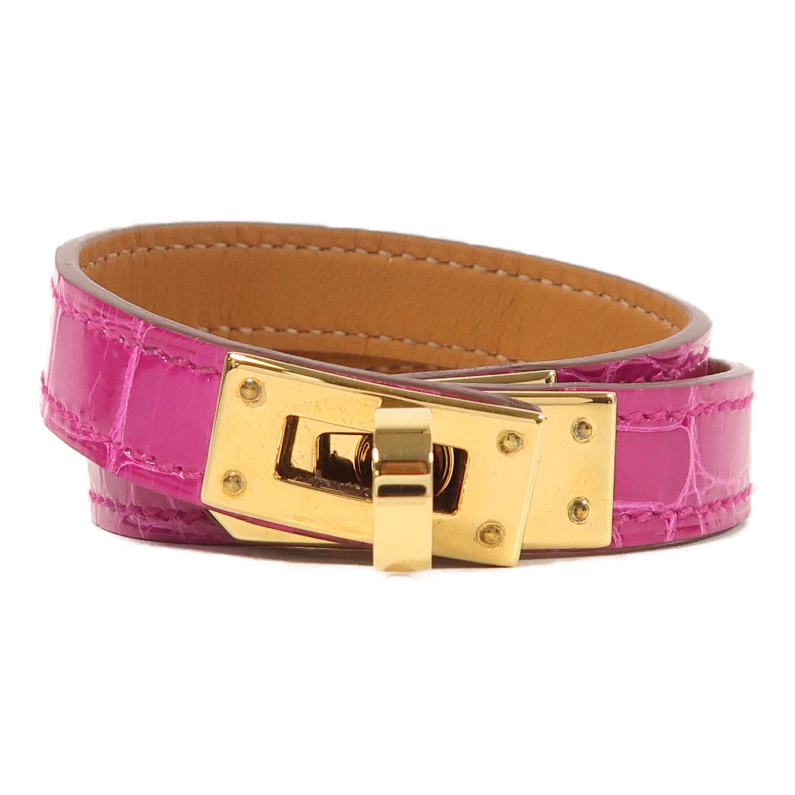 HERMES 金屬/鱷魚皮革Kelly Double Tour手鐲