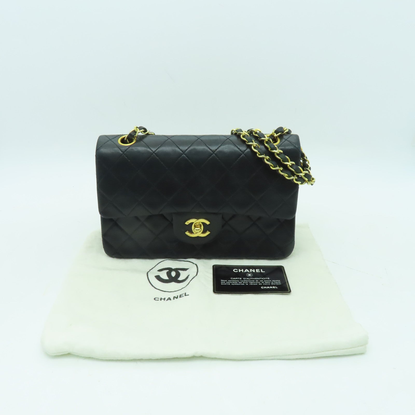 CHANEL **【清倉大減價】菱格牛皮皮革Classic Flap 23金扣鏈帶肩背袋黑色