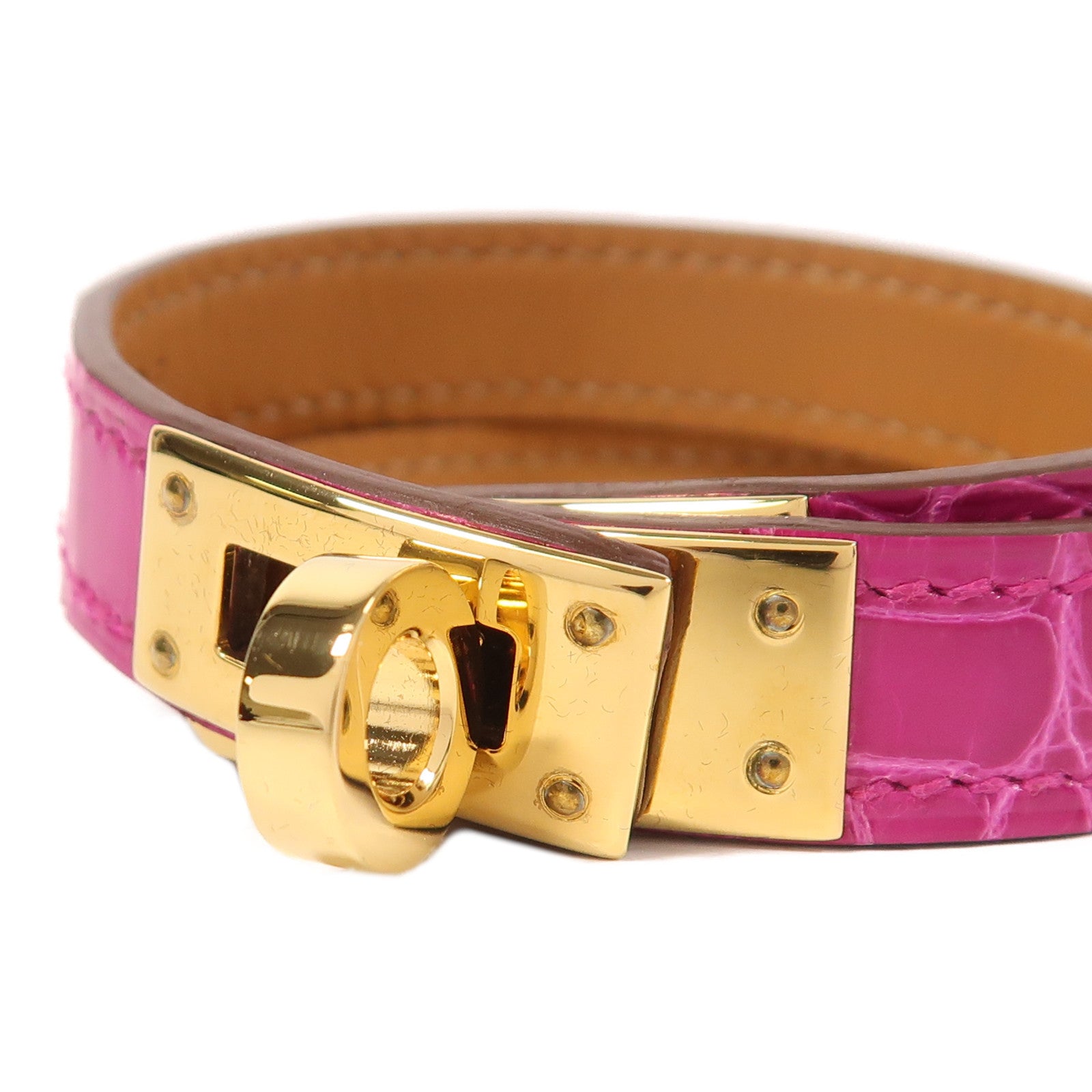 HERMES 金屬/鱷魚皮革Kelly Double Tour手鐲