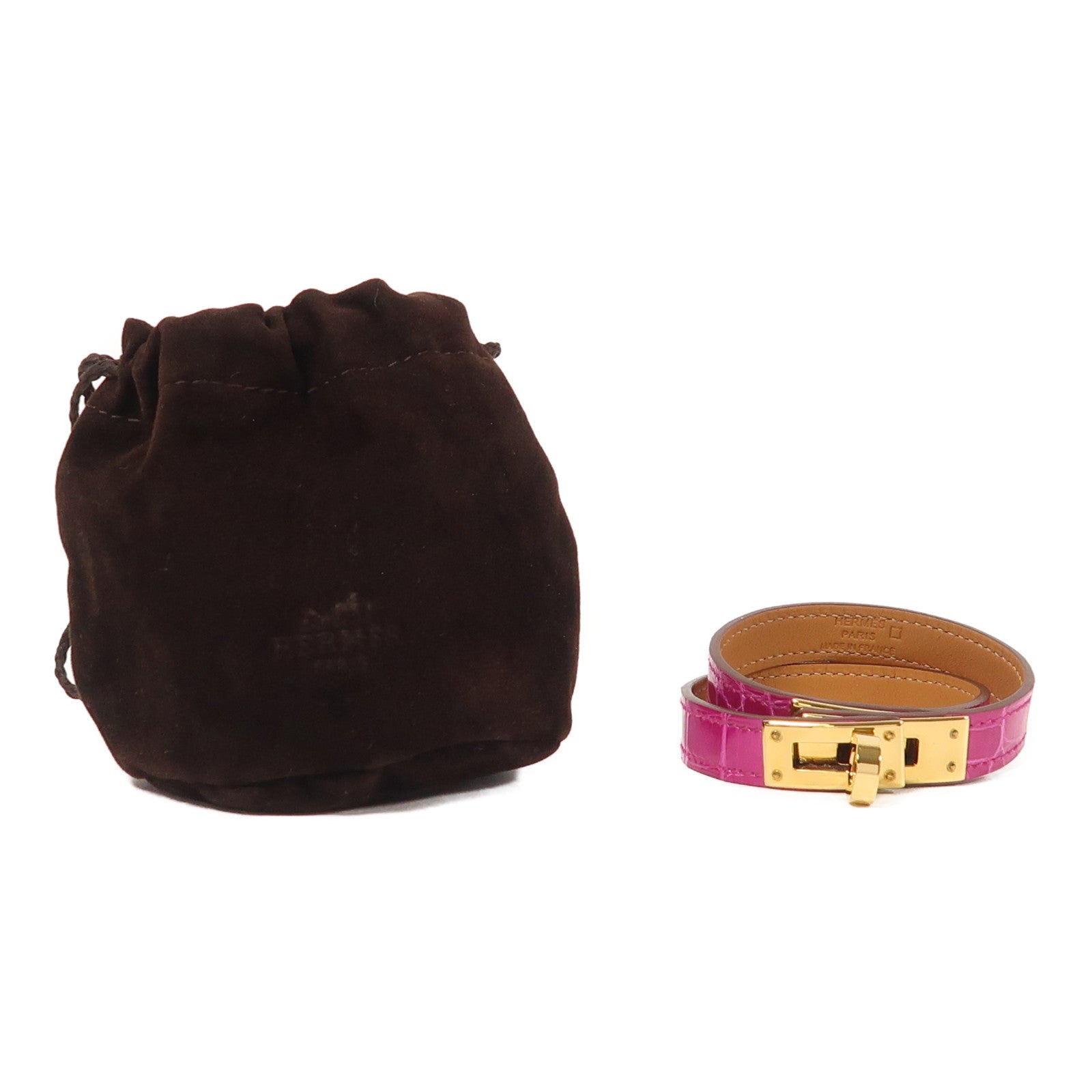 HERMES 金屬/鱷魚皮革Kelly Double Tour手鐲