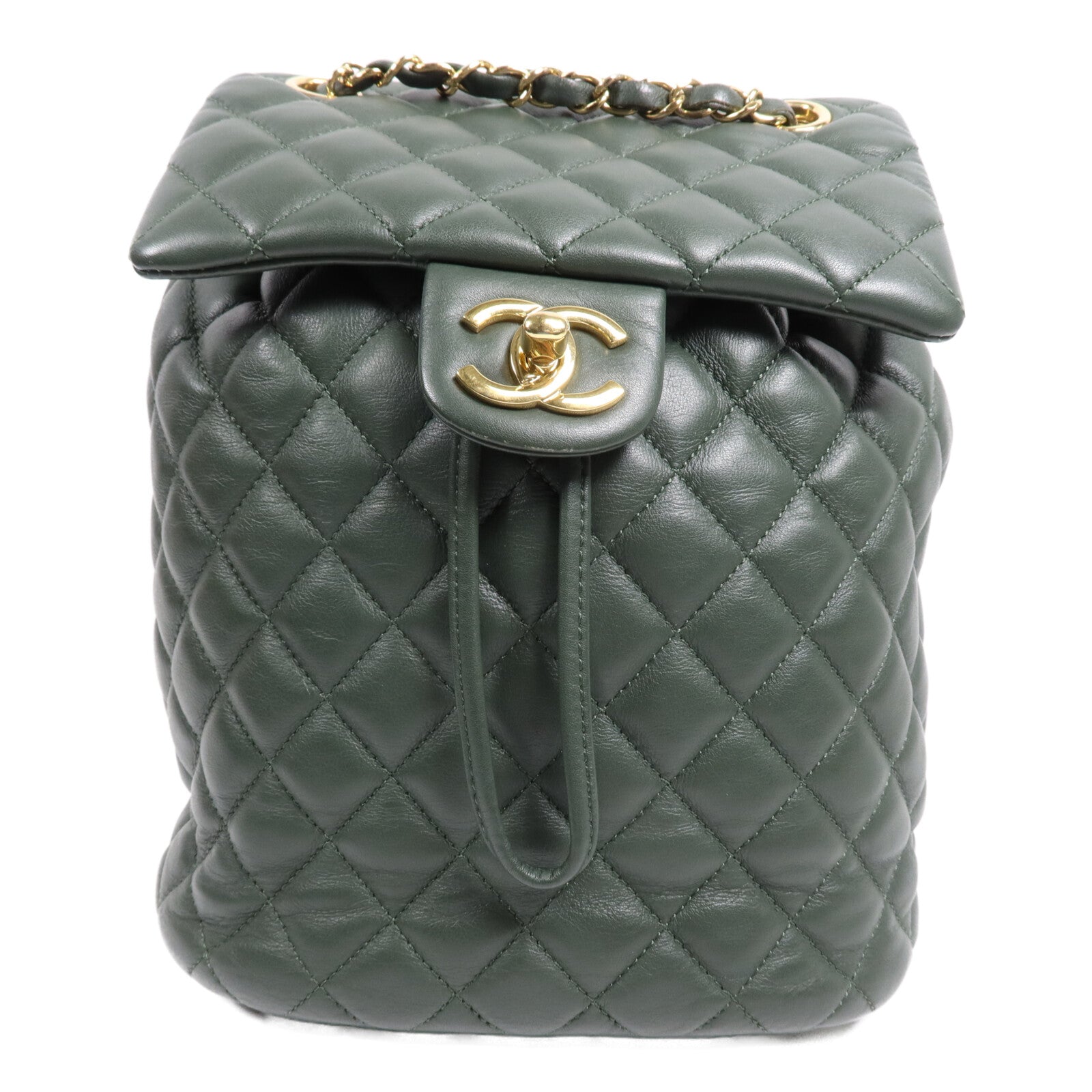 CHANEL 羊皮皮革Backpack金扣鏈帶背包