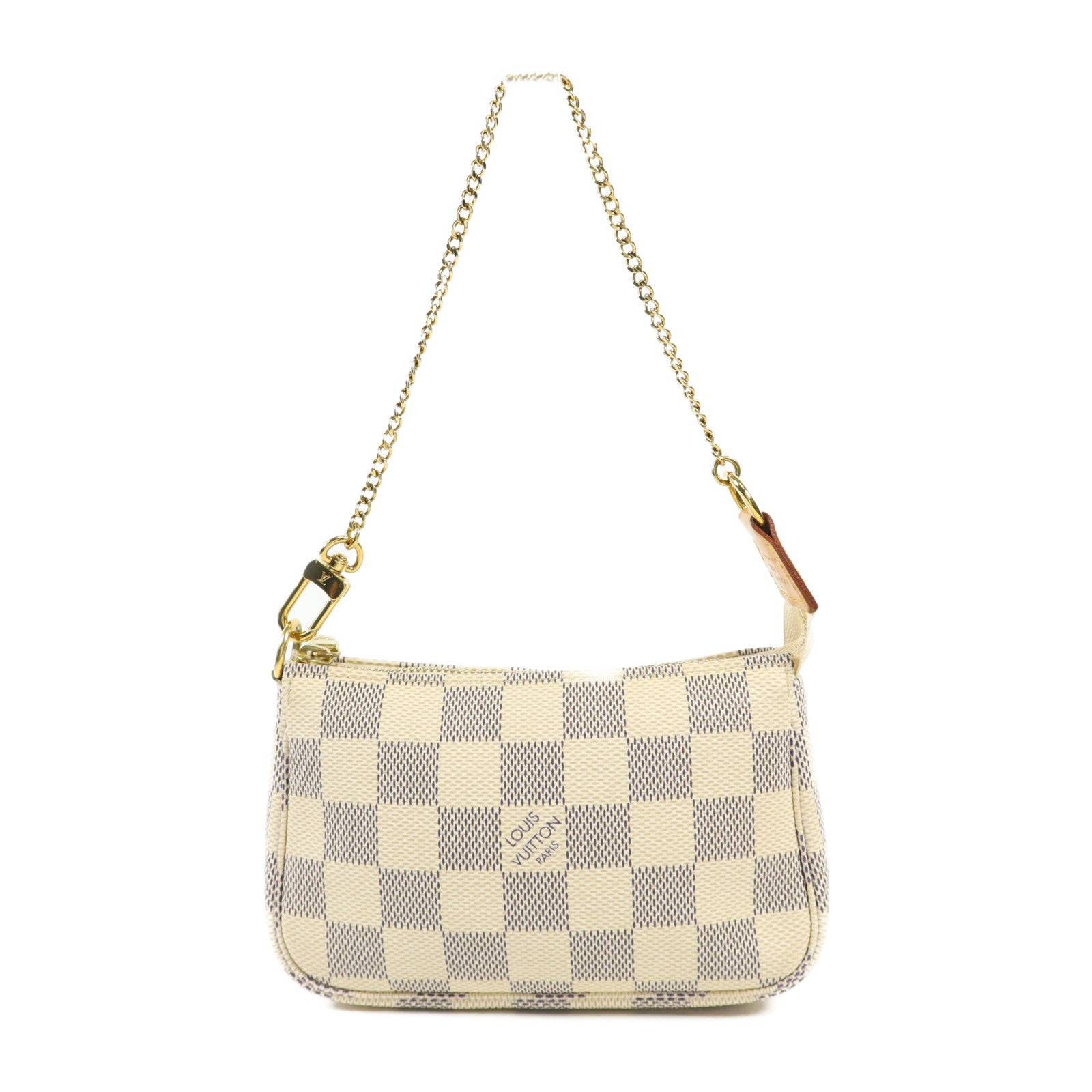 LOUIS VUITTON Damier Azur Mini Pochette Accessories金扣鏈帶手挽袋