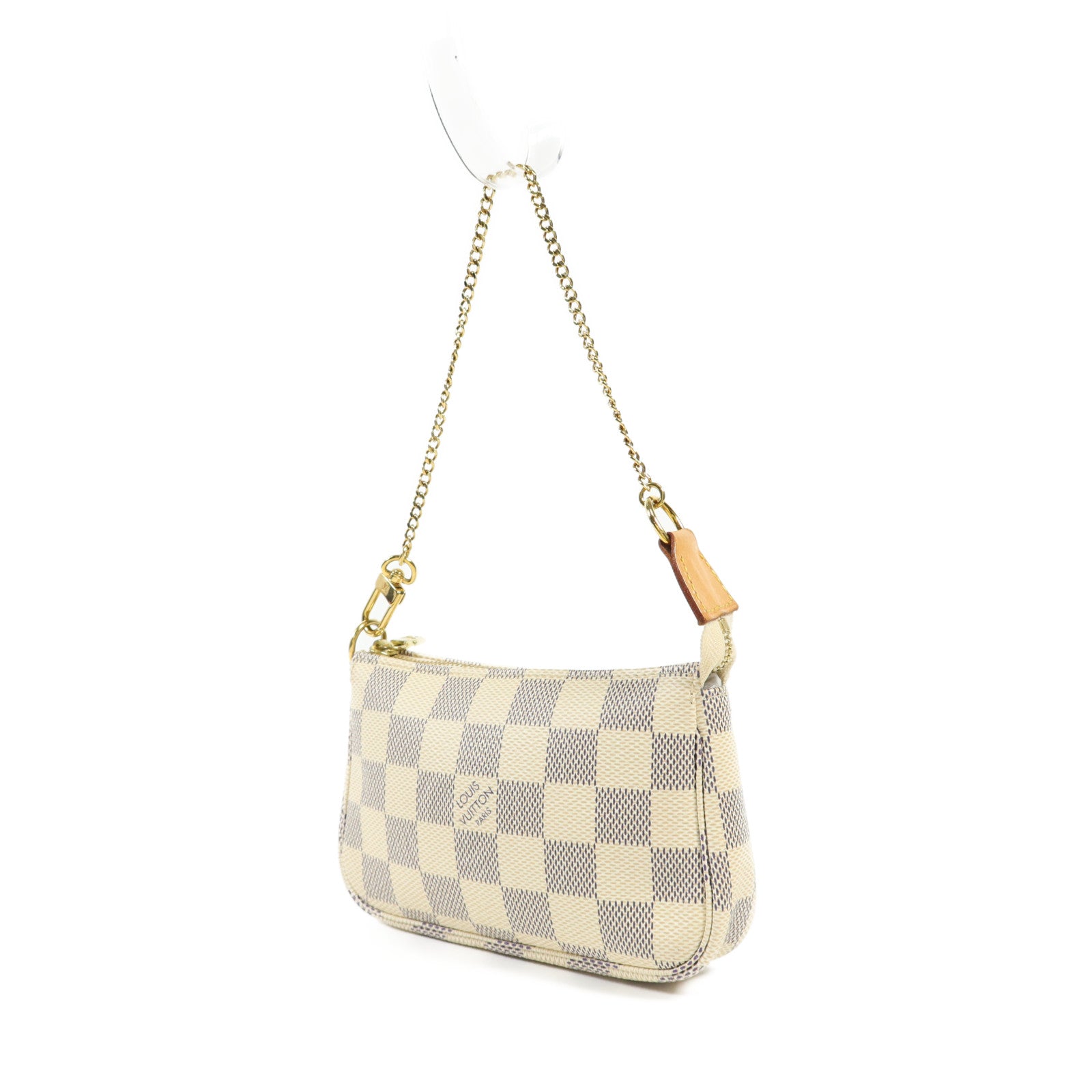 LOUIS VUITTON Damier Azur Mini Pochette Accessories金扣鏈帶手挽袋