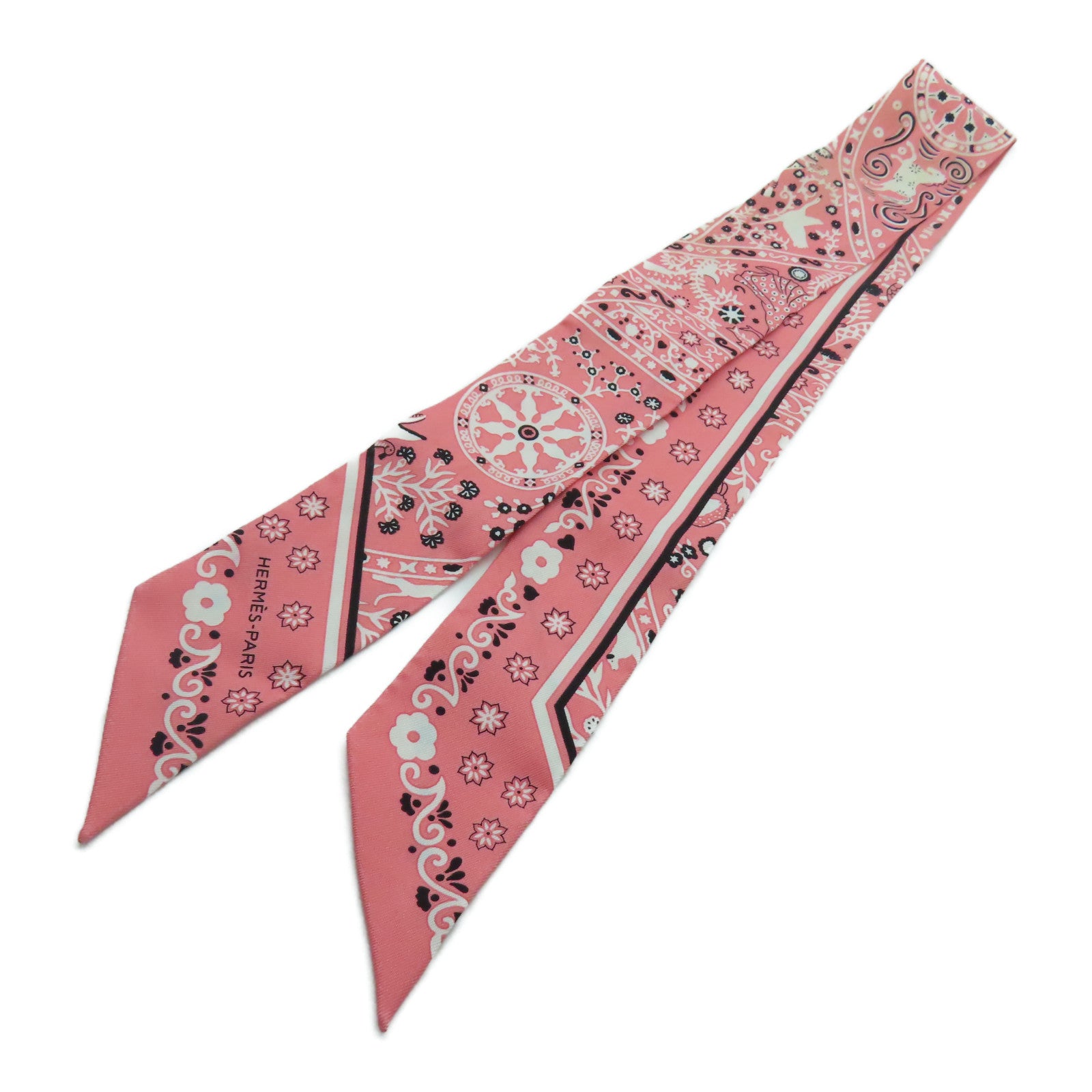 HERMES 絲質Twilly絲巾粉紅色