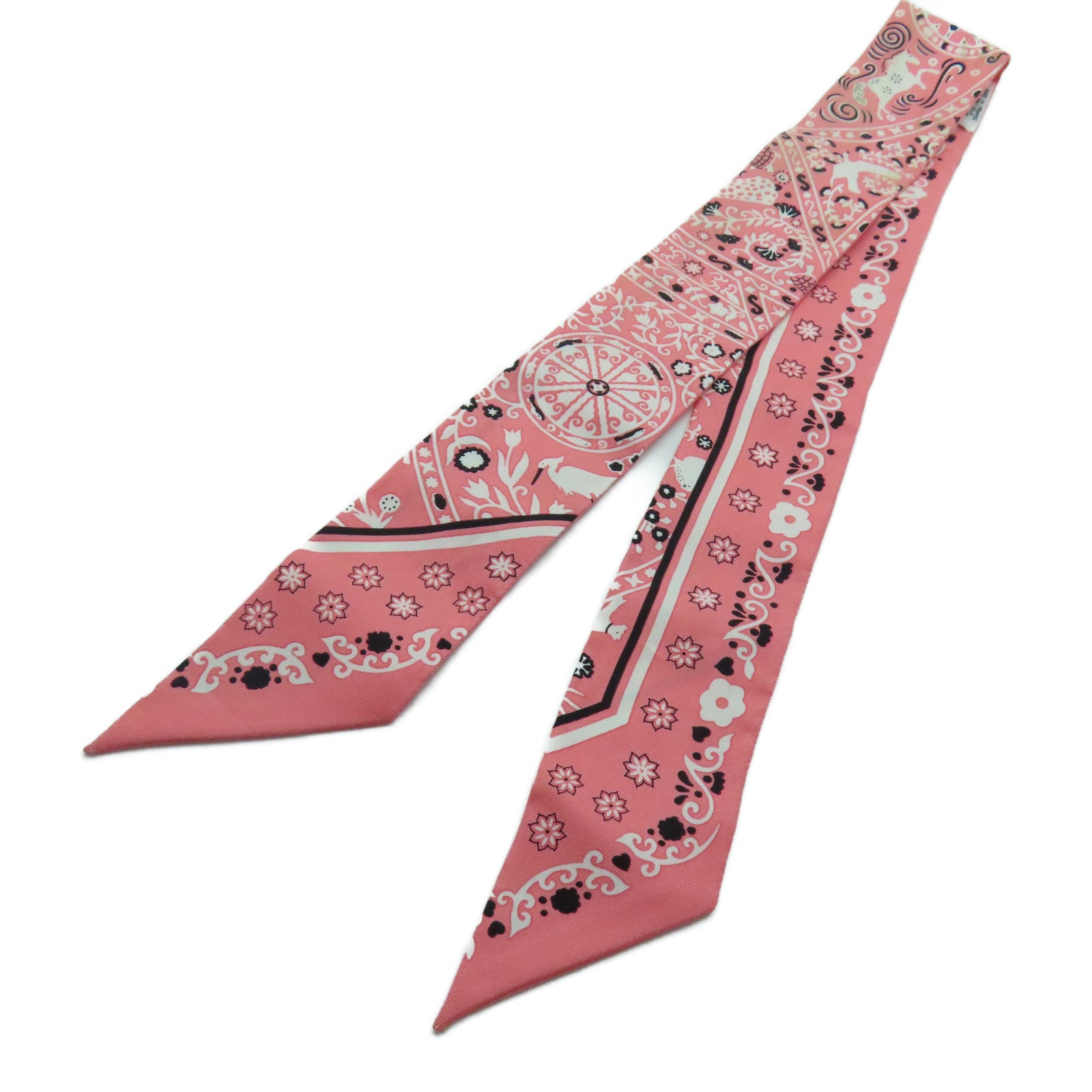 HERMES 絲質Twilly絲巾粉紅色